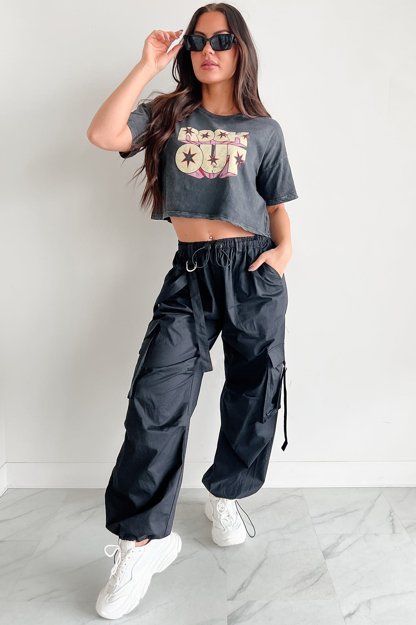 "Rock Out" Graphic Crop Tee (Charcoal)
