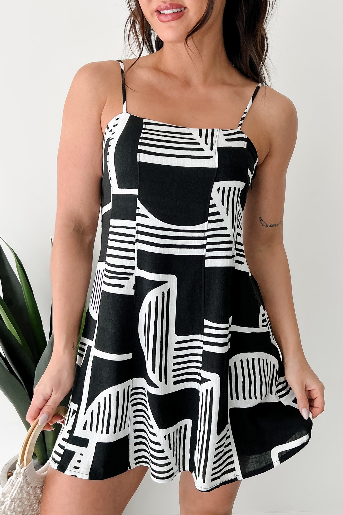 Let's Explore Sleeveless Abstract Mini Dress (Black)