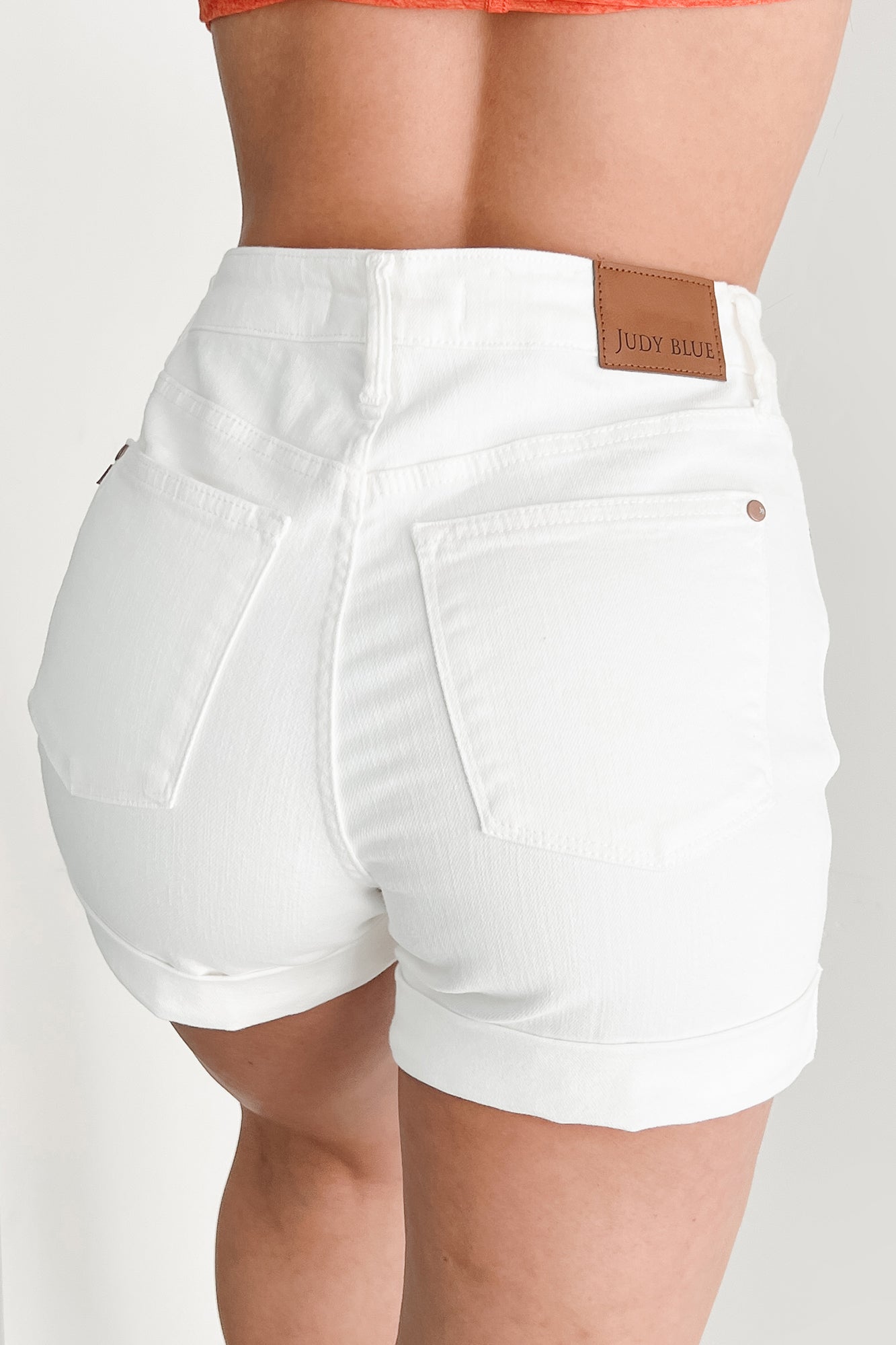 Vivian Judy Blue High Rise Cuffed Denim Shorts (White)