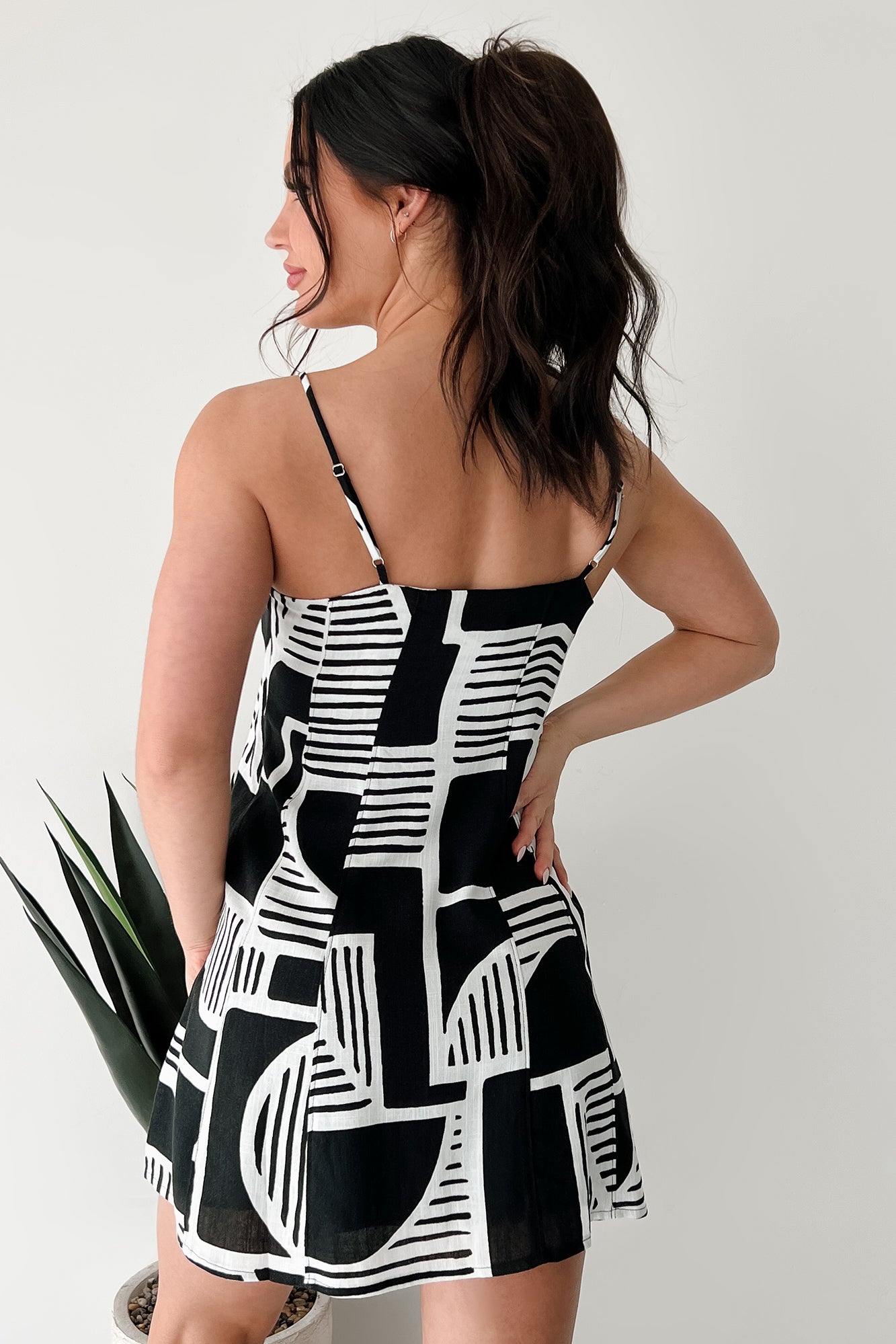 Let's Explore Sleeveless Abstract Mini Dress (Black)