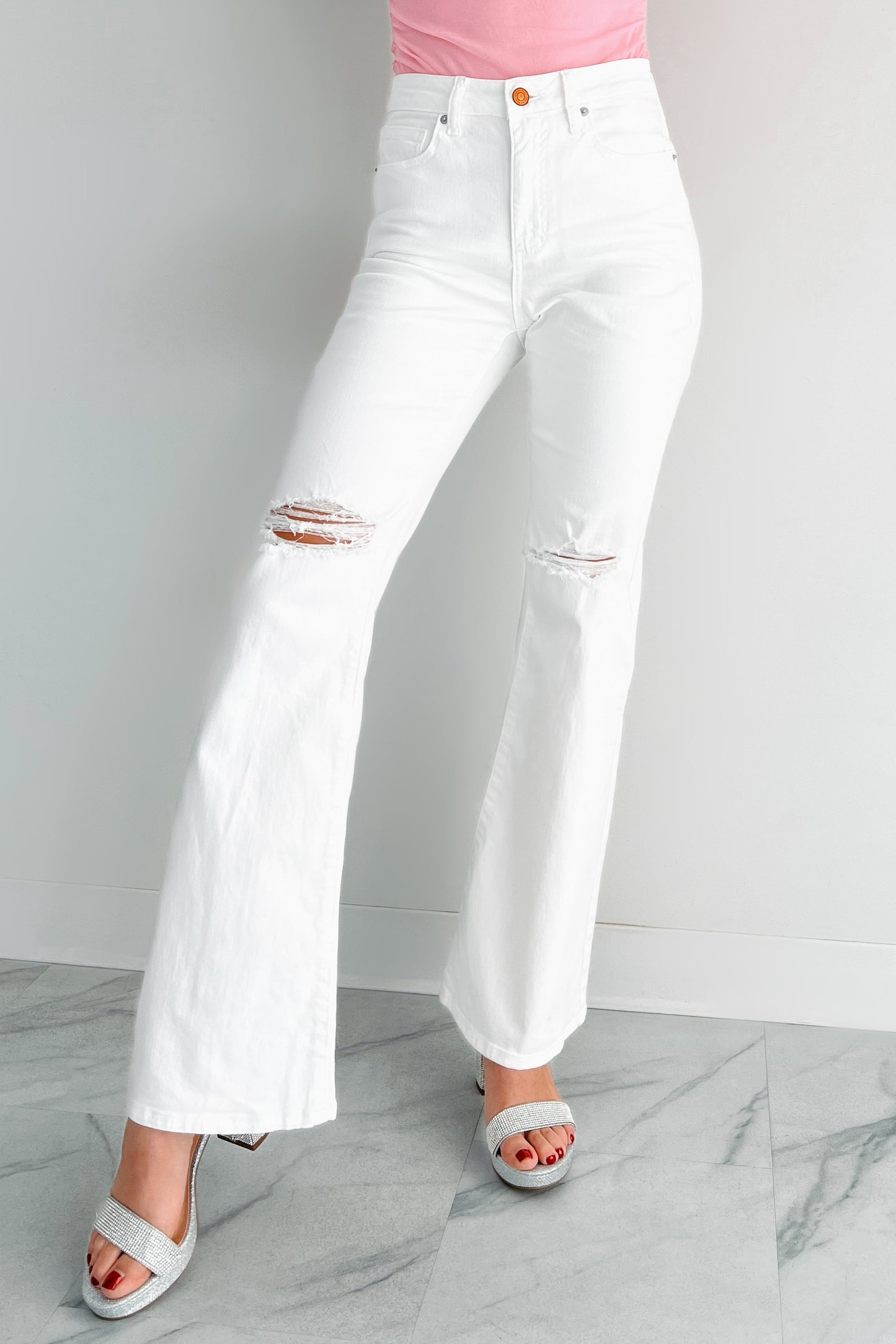 Maureen Special A High Rise Distressed Flare Jeans (White)