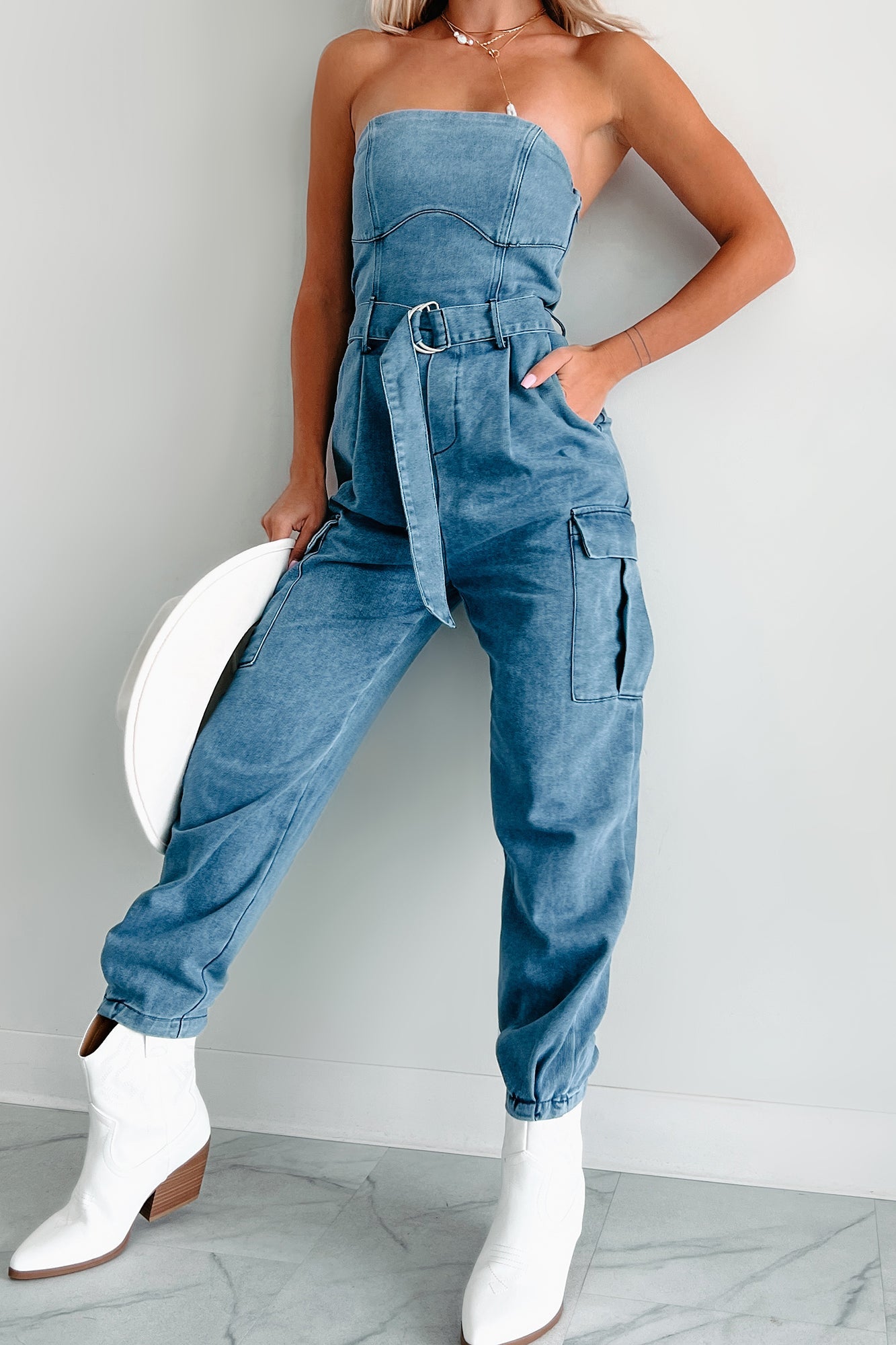 Ignite Your Passion Denim Cargo Jumpsuit (Denim)