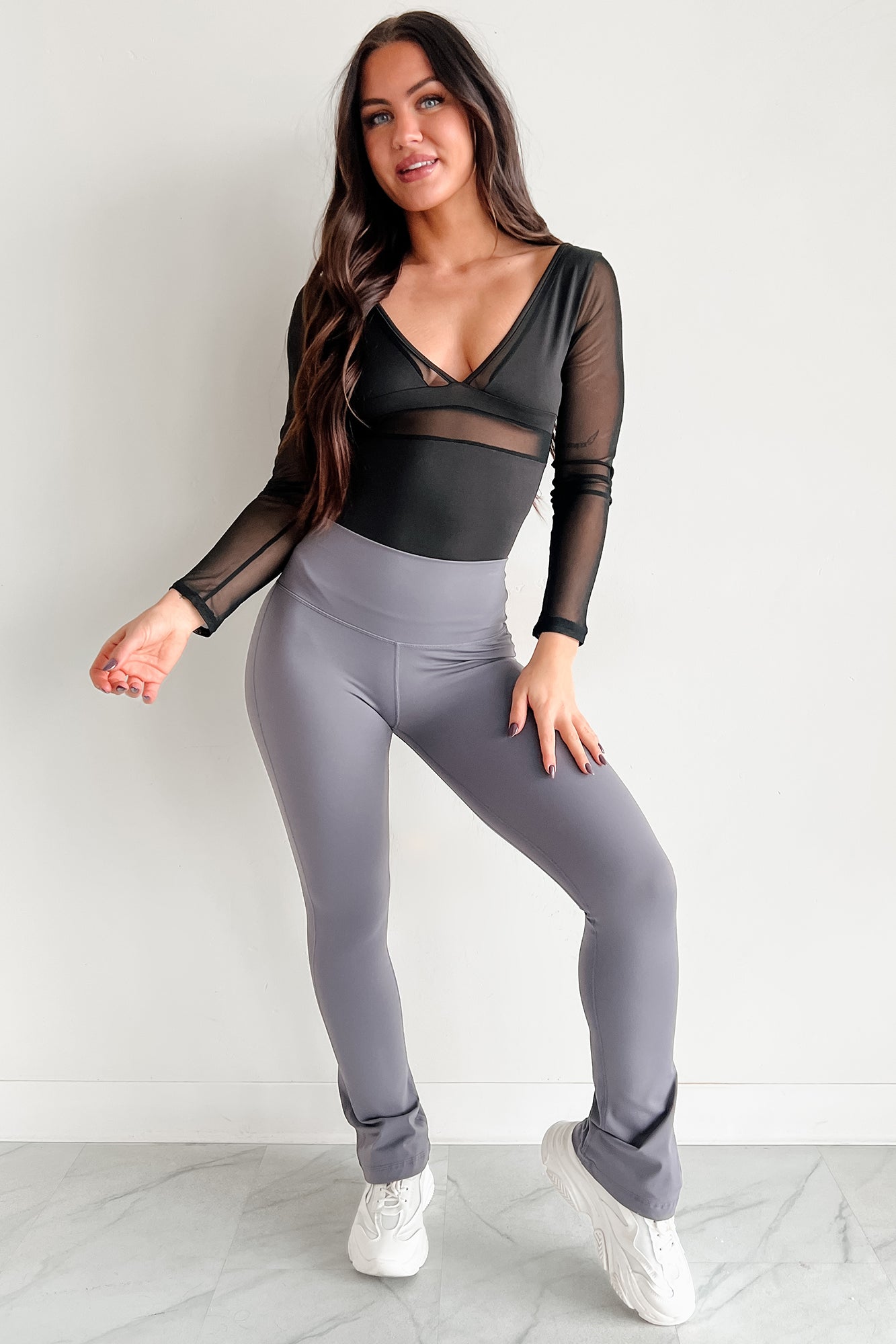 Curvy Confidence High Rise Flare Legging (Charcoal)