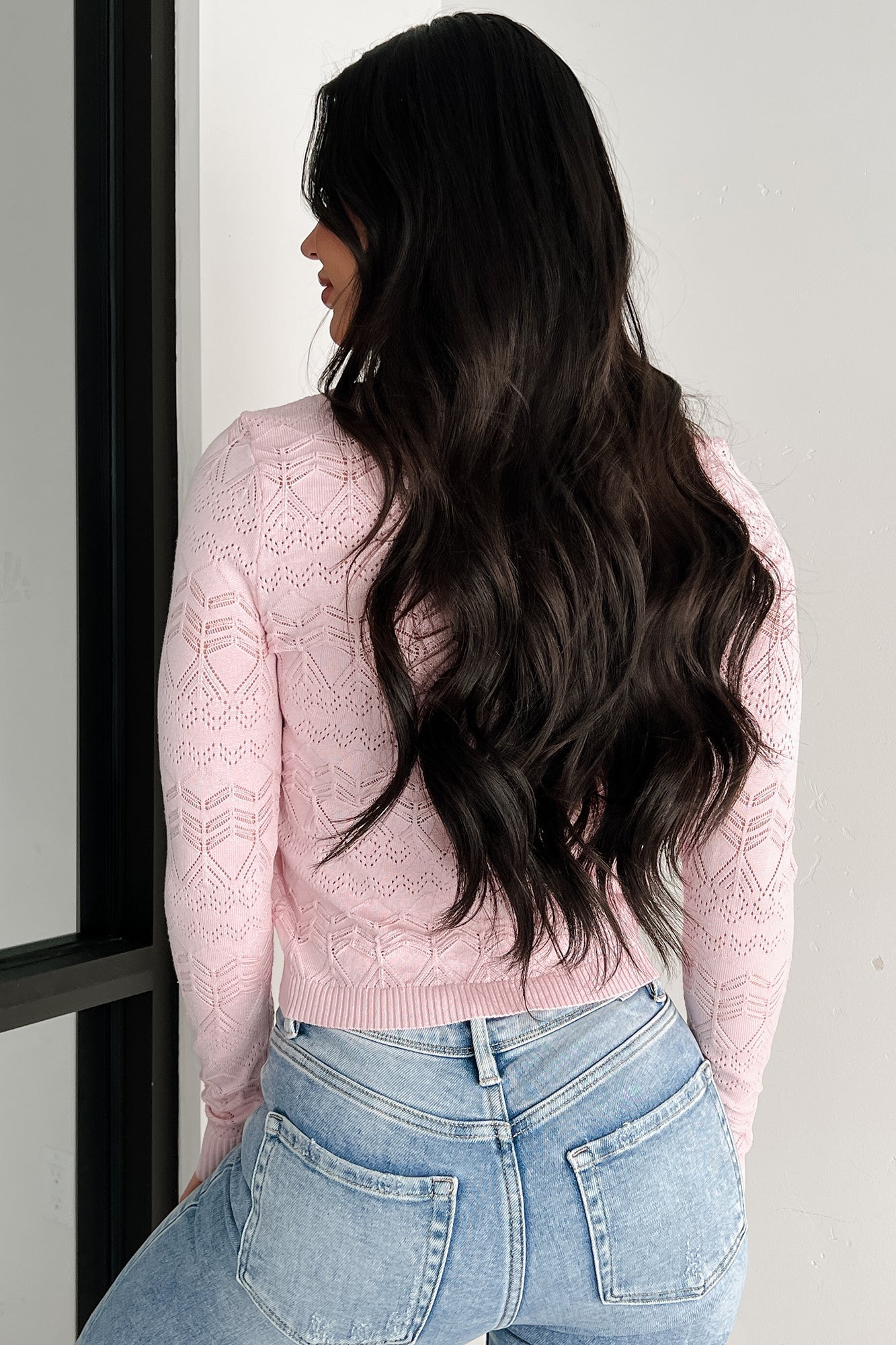 Unspoken Grace Pointelle Knit Long Sleeve Top (Pale Pink)