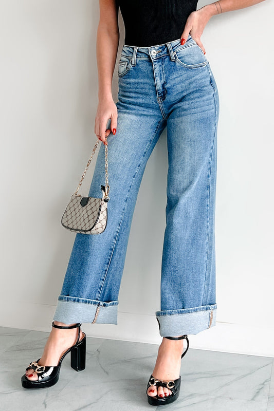 Gordie Mid Rise Special A Cuffed Wide Leg Jeans (Dark)