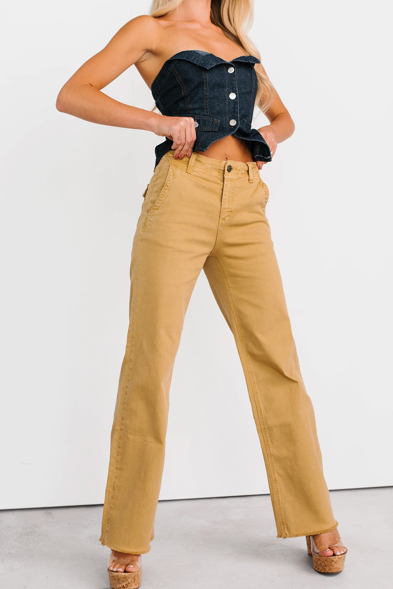 Heath Wide Leg High Rise Mica Denim Jeans (Camel)