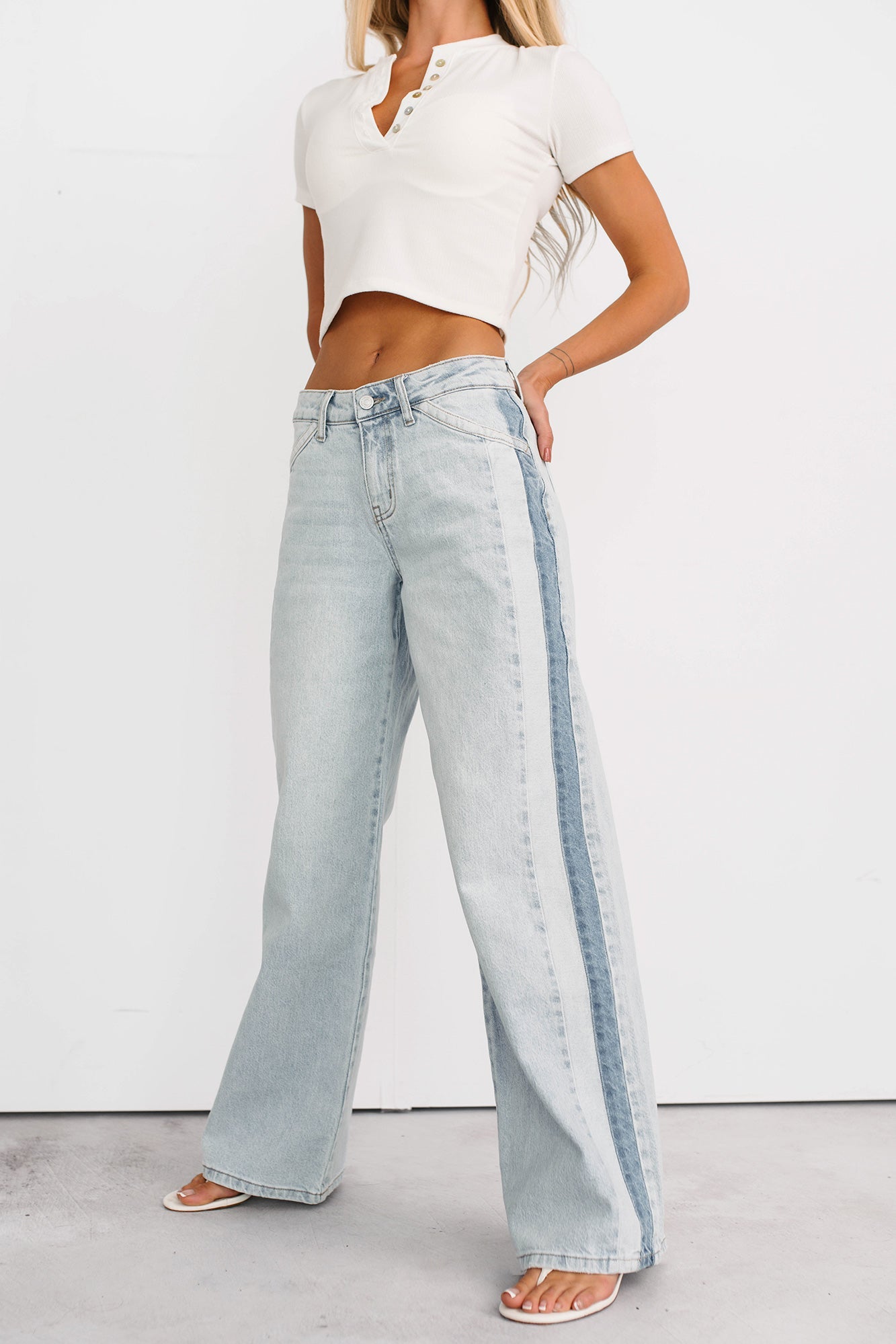 Baylor Wide Leg Contrast Kancan Jeans (Light)