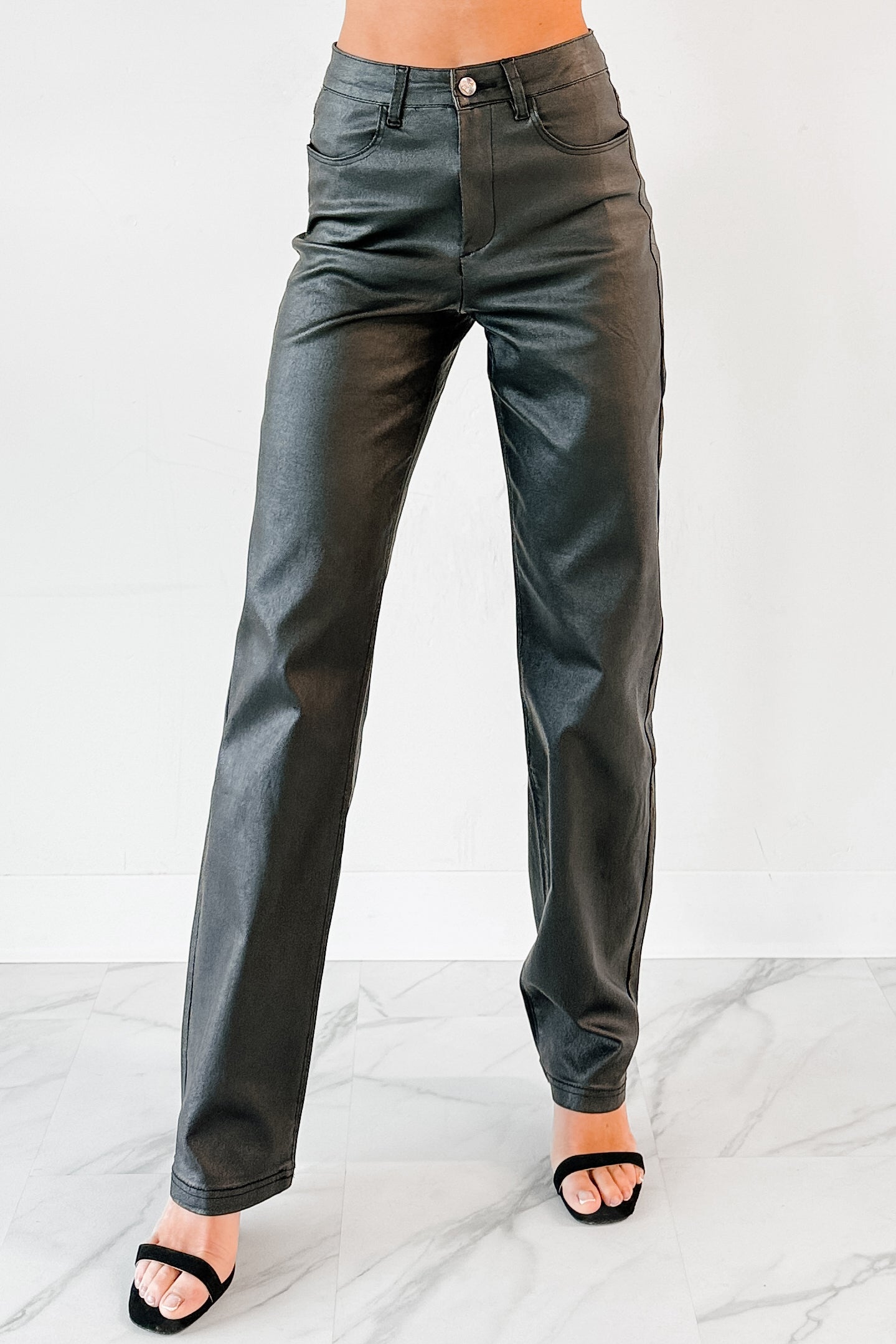 Truett Straight Leg Faux Leather Pants (Black)