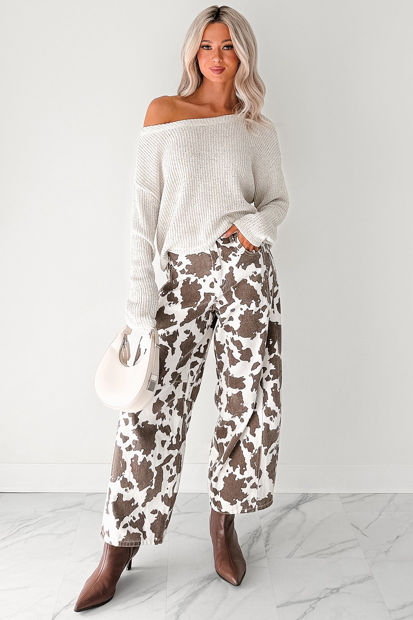 Hale Barrel Leg Very J Animal Print Jeans (Choco Cow)