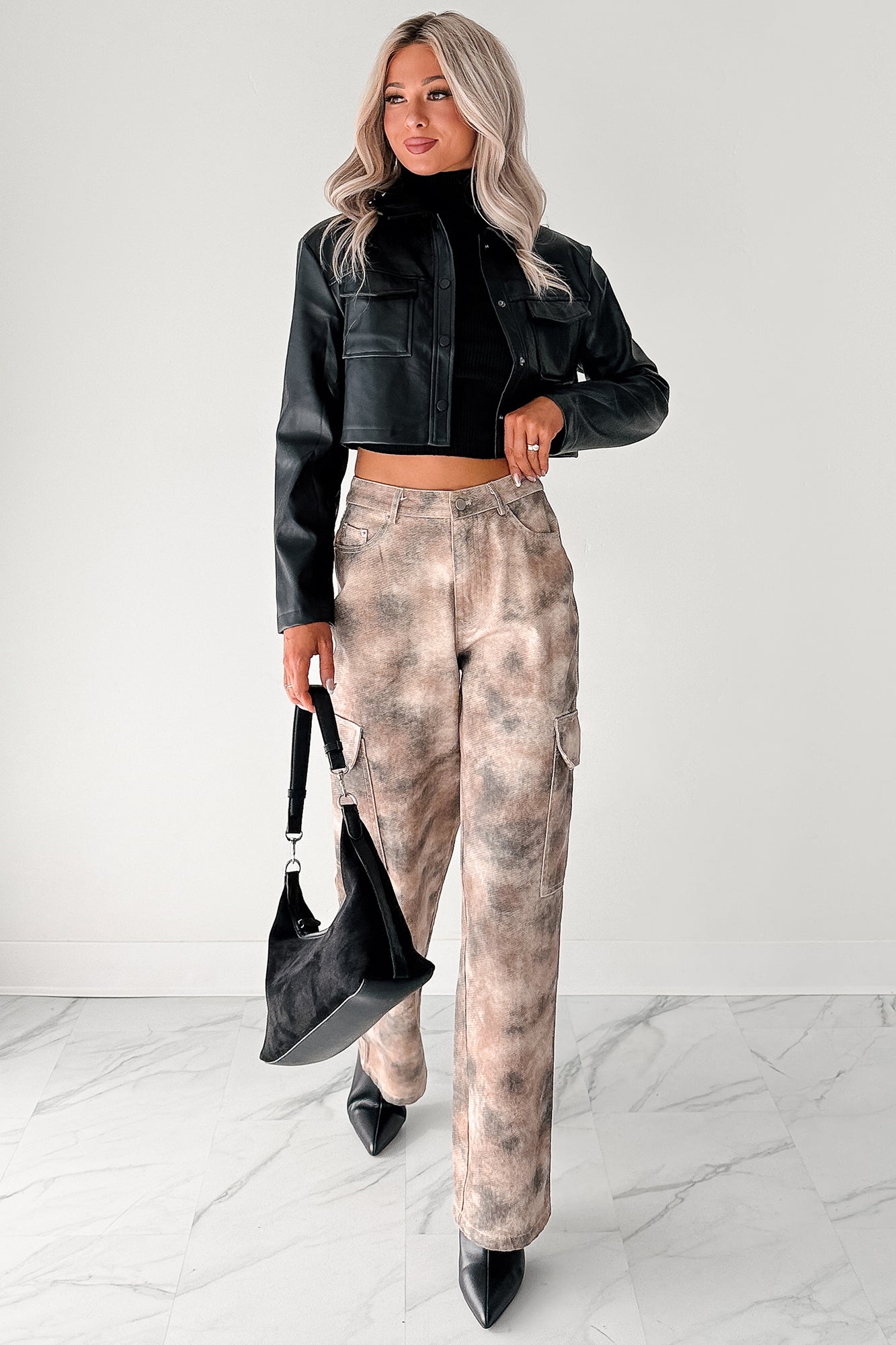 Deal With It Faux Leather Cropped Jacket (Black)