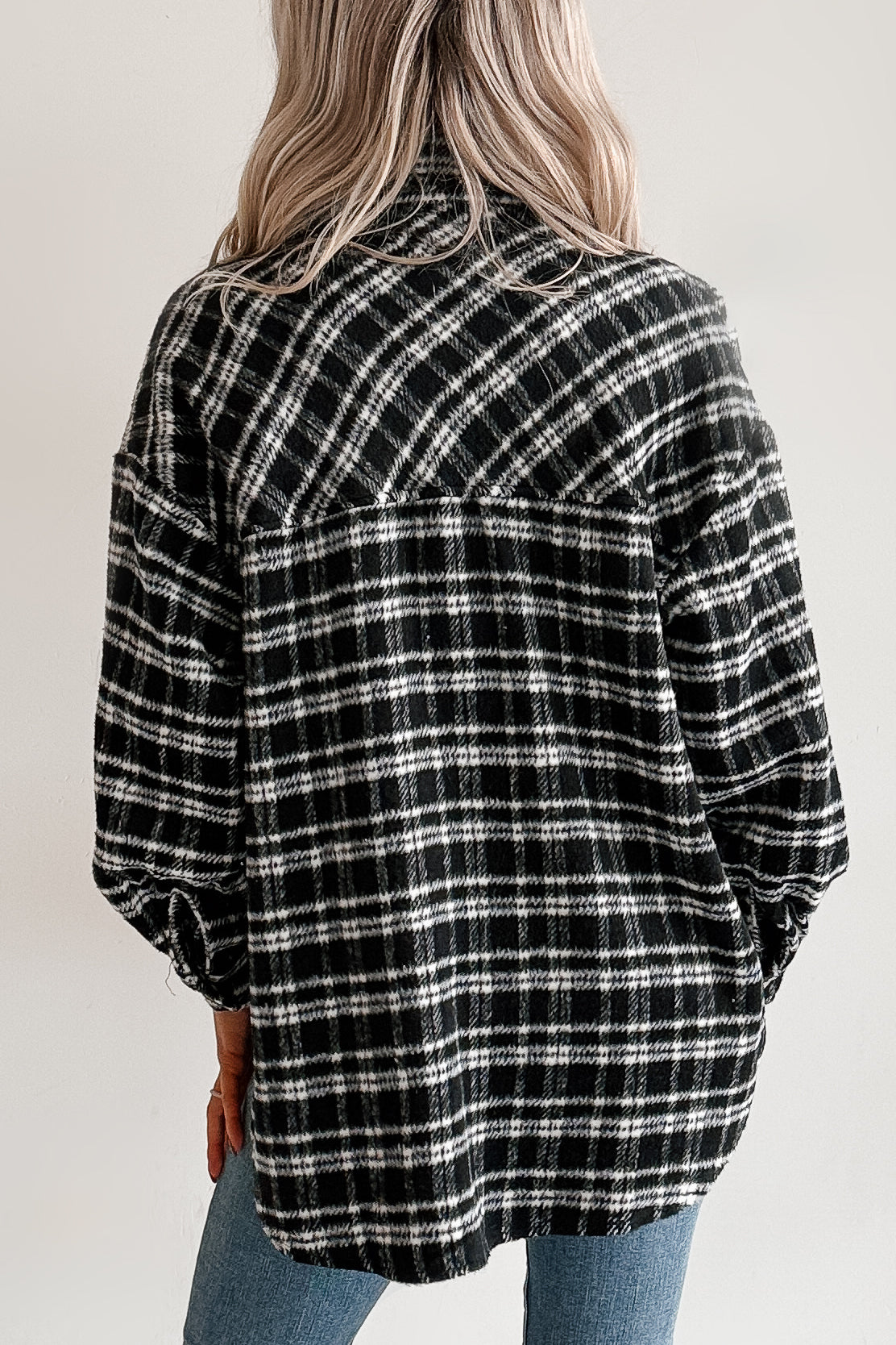 Laid Back Life Plaid Long Sleeve Shacket (Black)