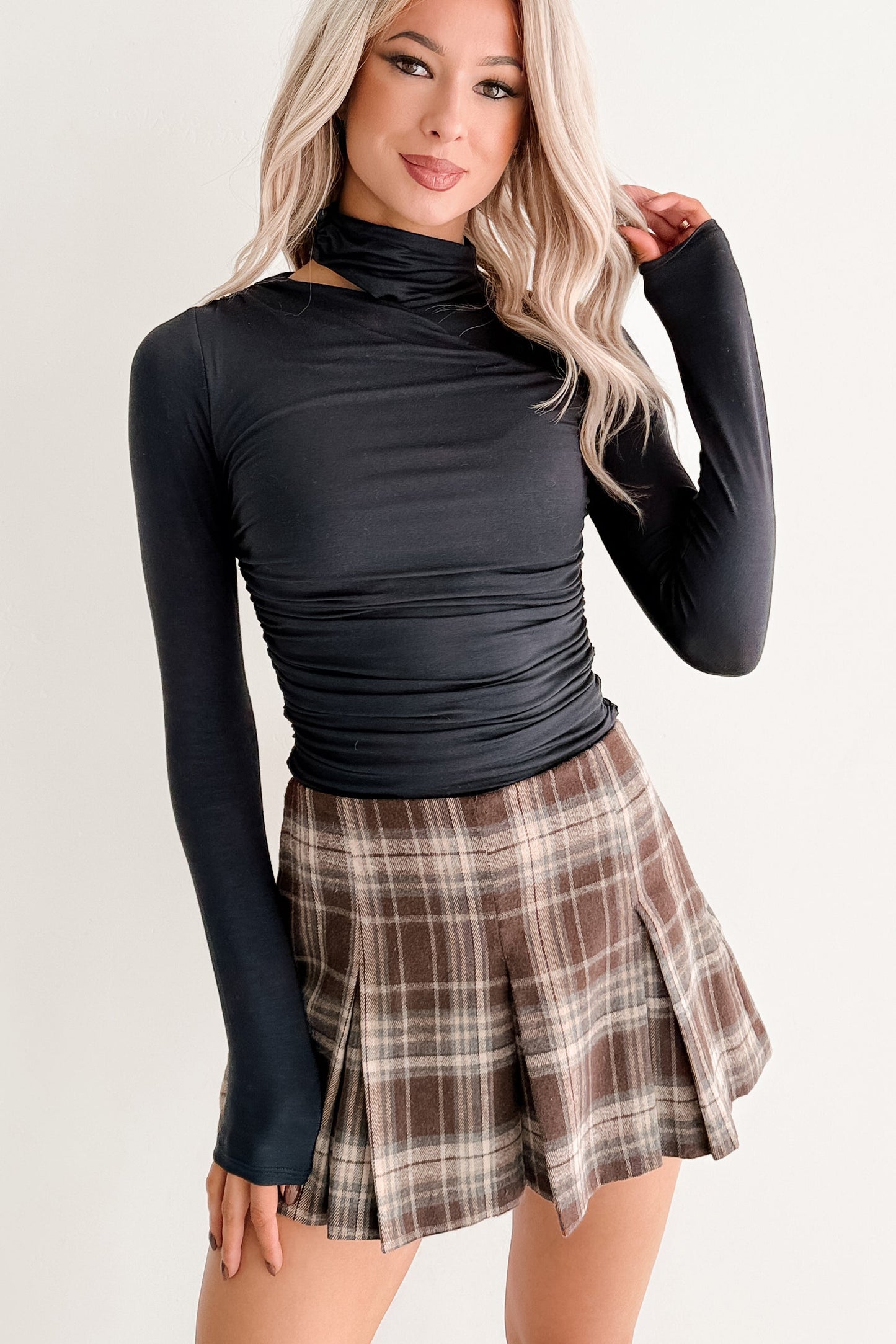 Close To Me Long Sleeve Cut-Out Top (Dark Navy)