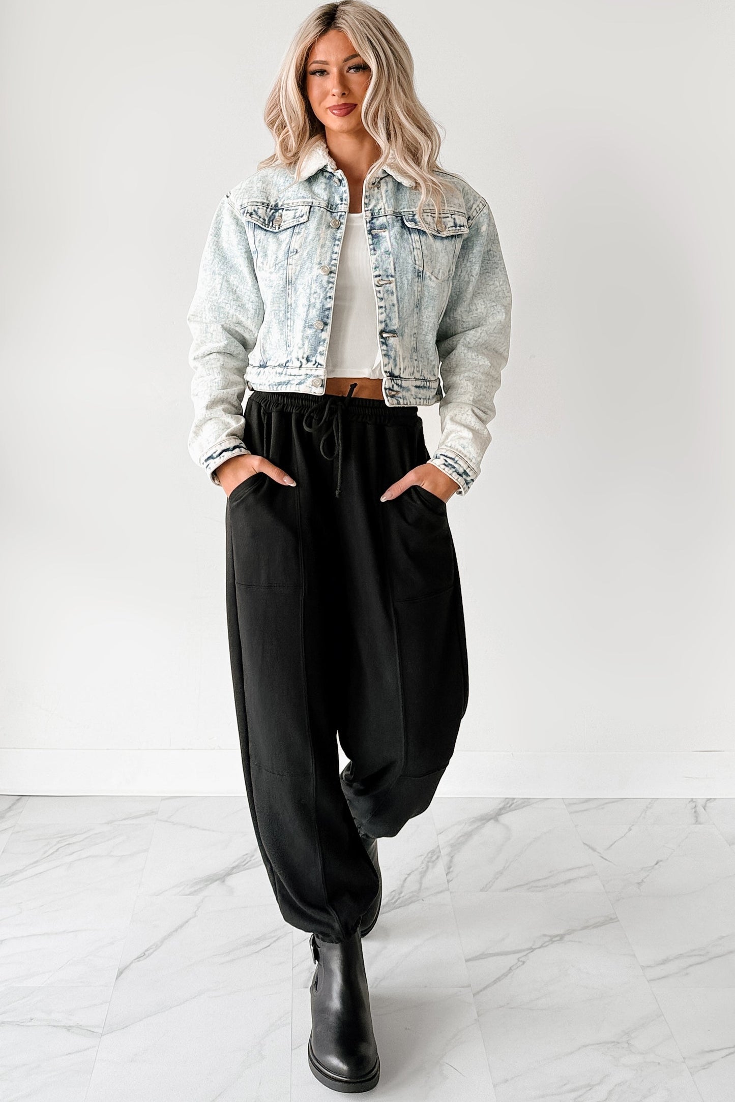 Wintry Whispers Sherpa Denim Jacket (Acid Blue)