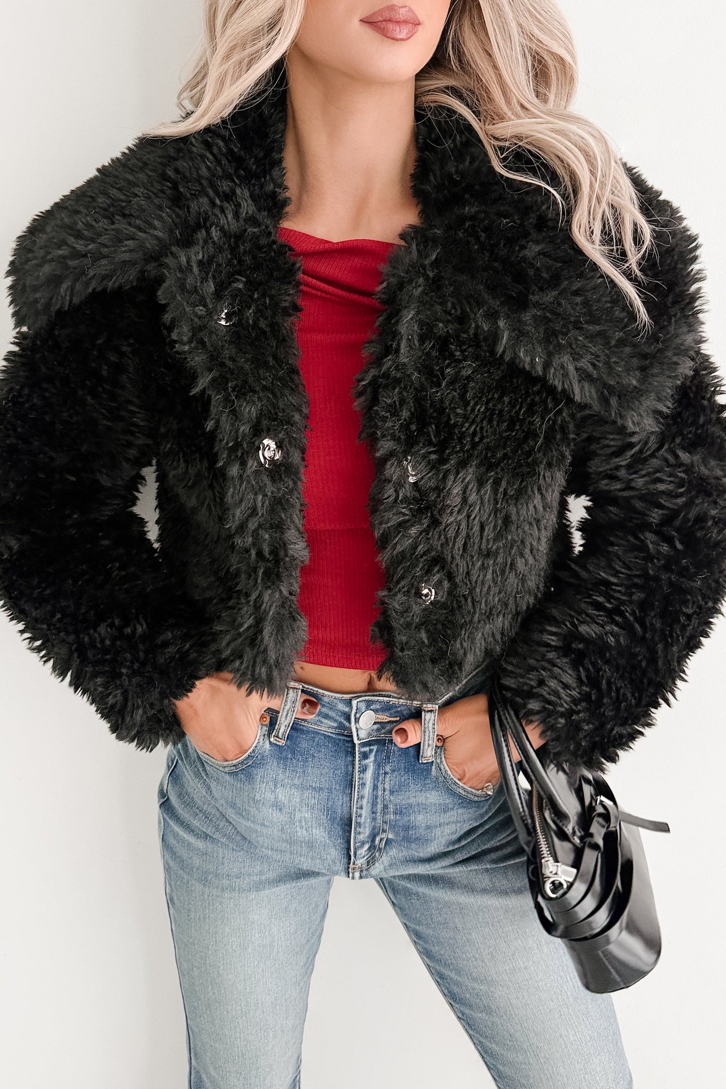 Strong Season Faux Fur Collared Jacket (Black)