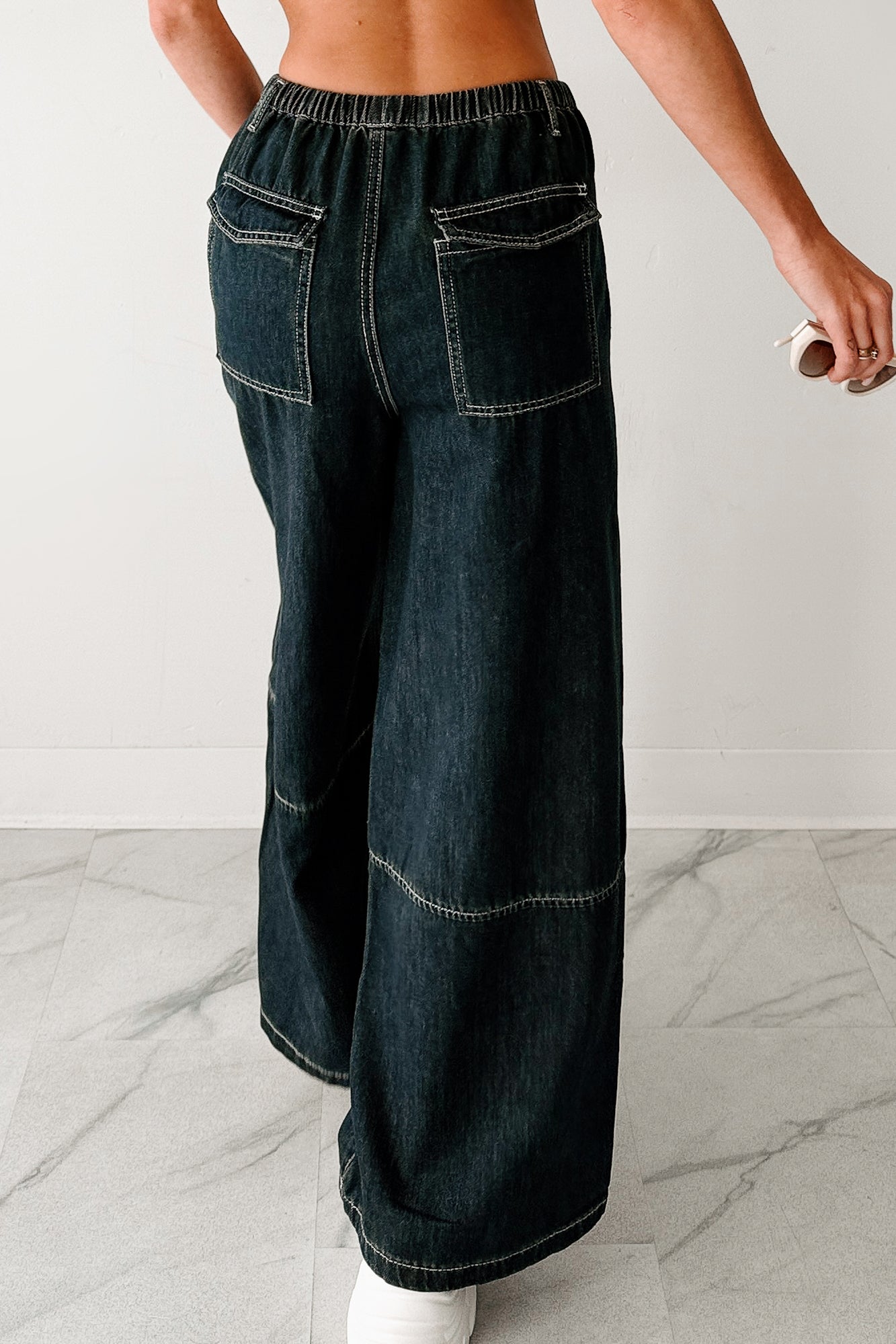 Chill Energy Wide Leg Drawstring Pants (Grey Denim)