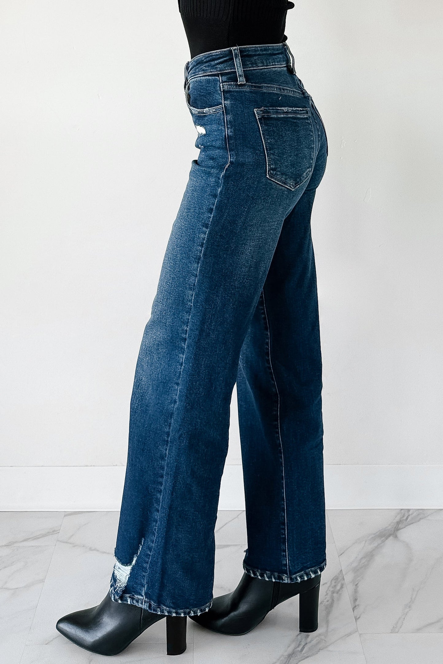Jenna Distressed Wide Leg Kancan Jeans (Dark)