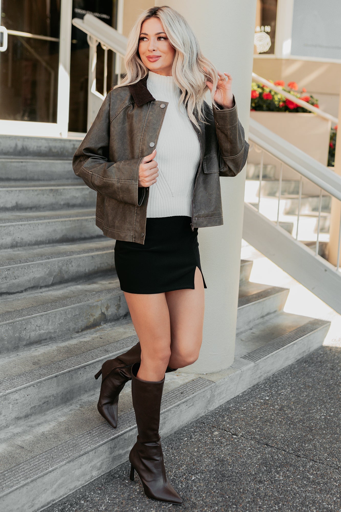 Calmly Chic Washed Faux Leather Jacket (Brown)