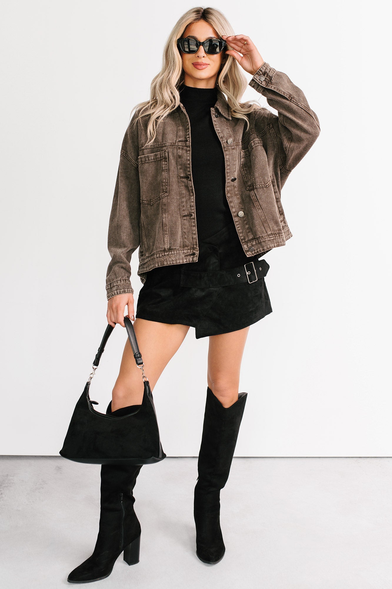 Backroad Wishes Washed Denim Jacket (Black Coffee)