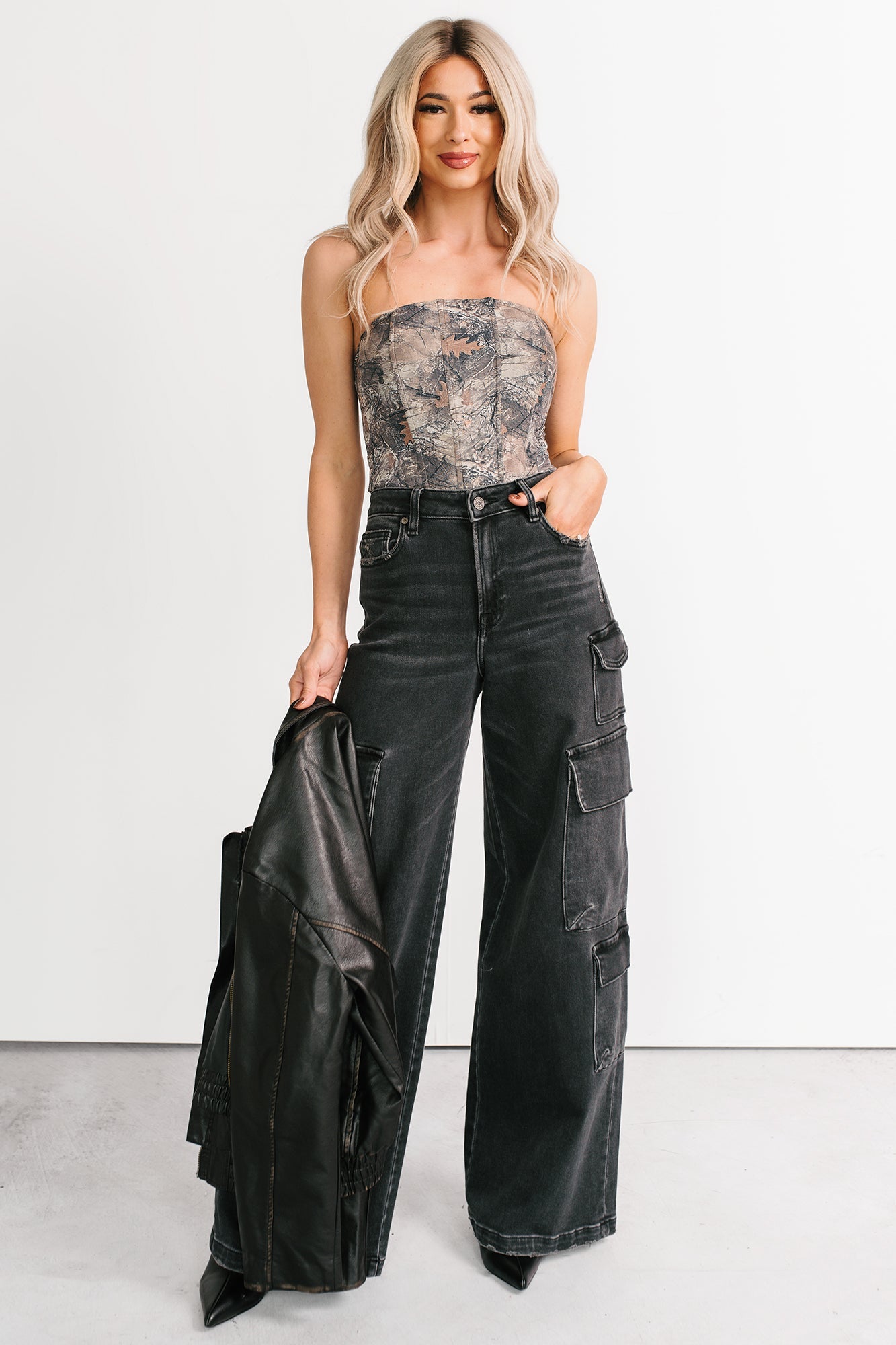 Cabin Moments Strapless Corset Top (Camo)