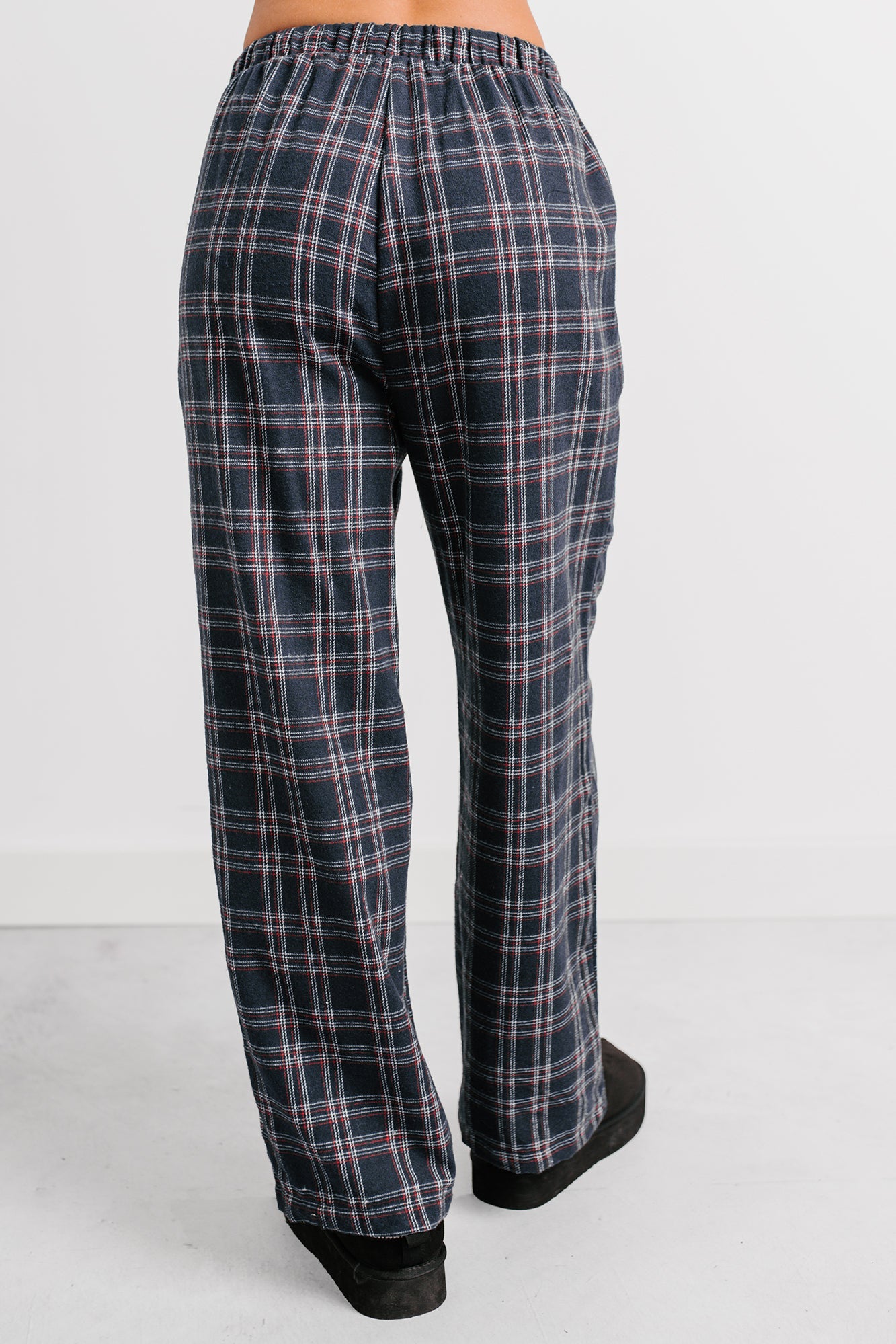 Embracing Less Wide Leg Plaid Pants (Navy)