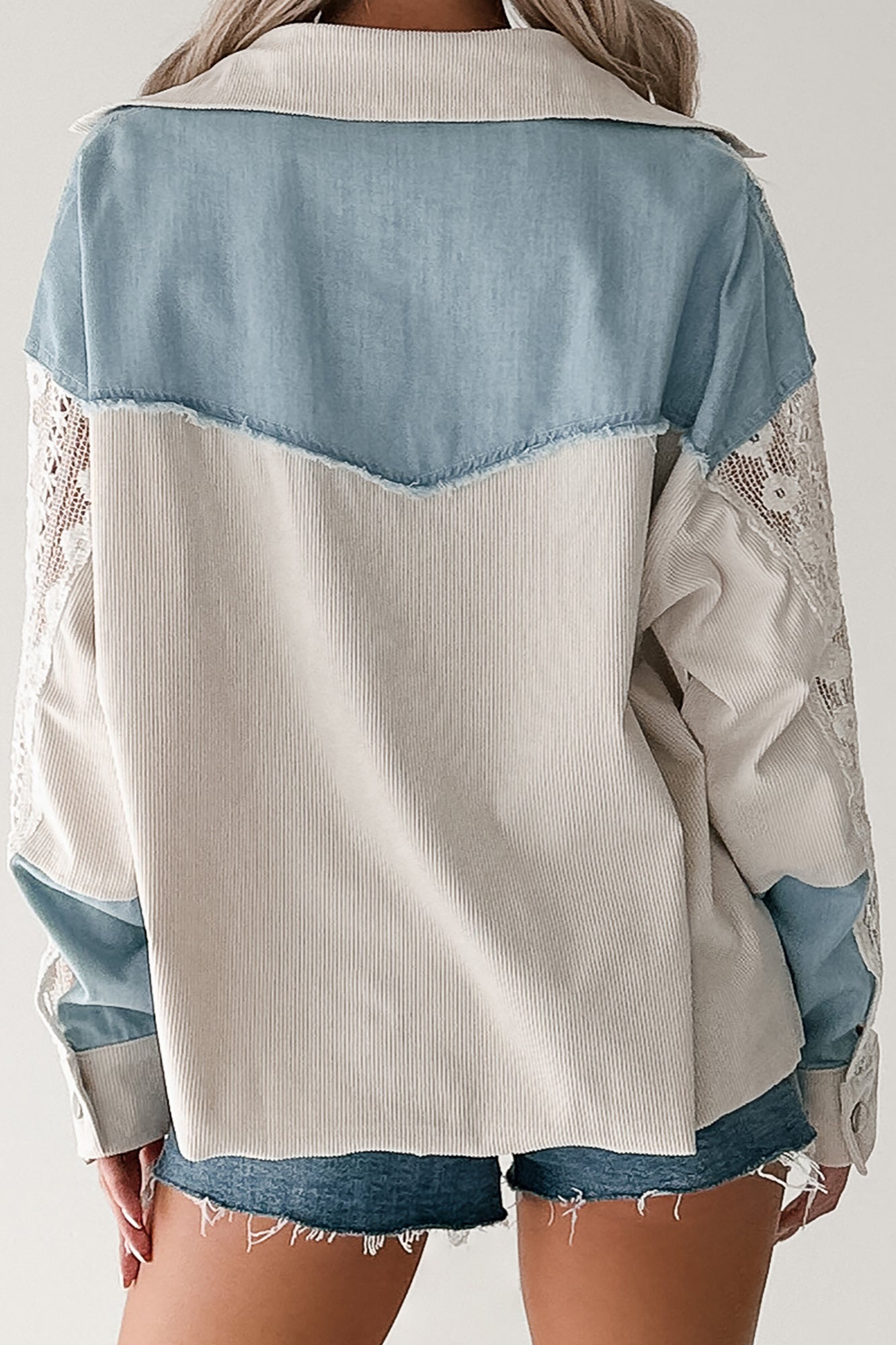 Bold Agenda Denim Corduroy Mix Shacket (Light Blue)