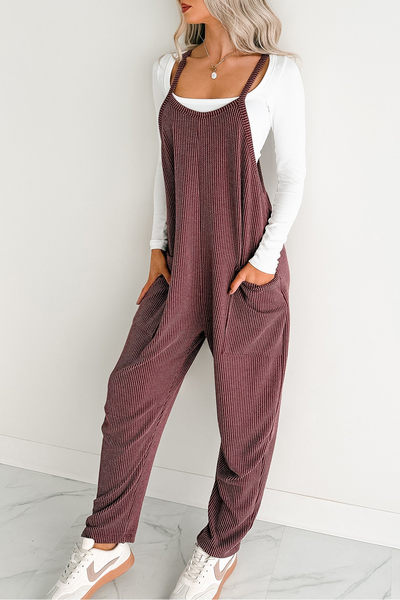 Sweet Crush Ribbed Sleeveless Jumpsuit (Maroon)