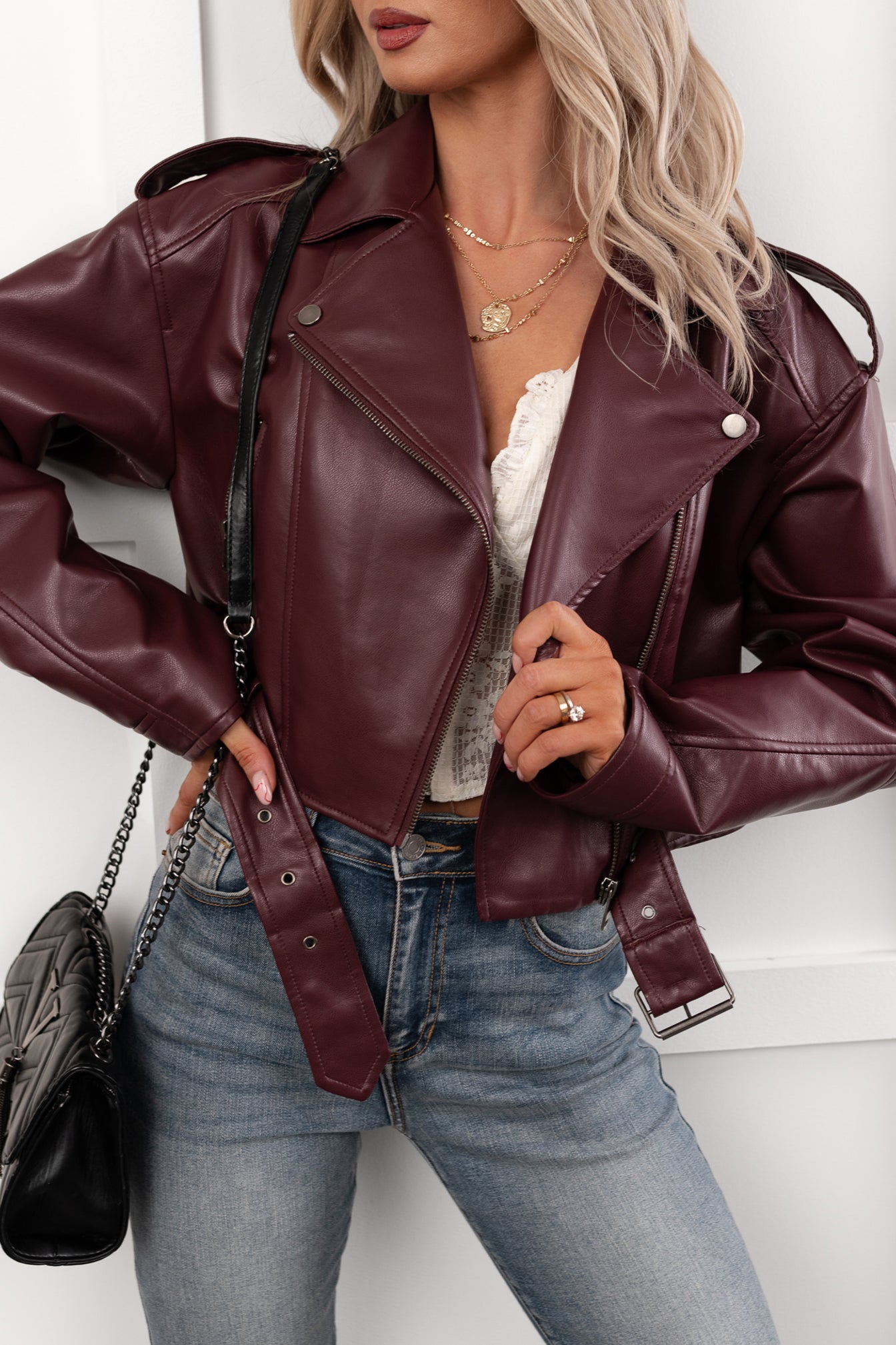 Rule Maker Faux Leather Cropped Jacket (Wine)