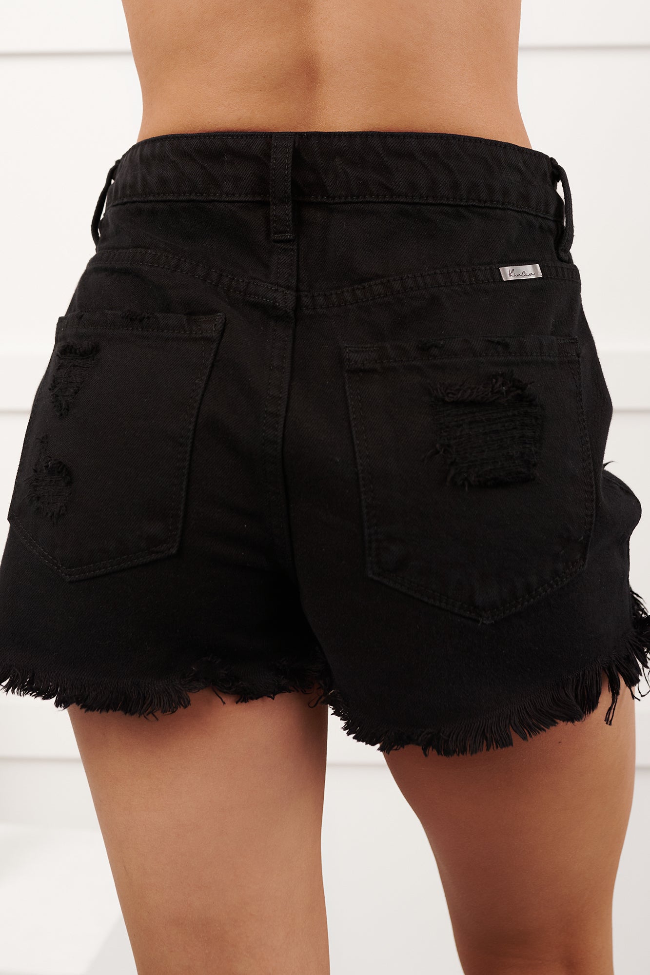 Marianne Distressed Denim KanCan Shorts (Black)