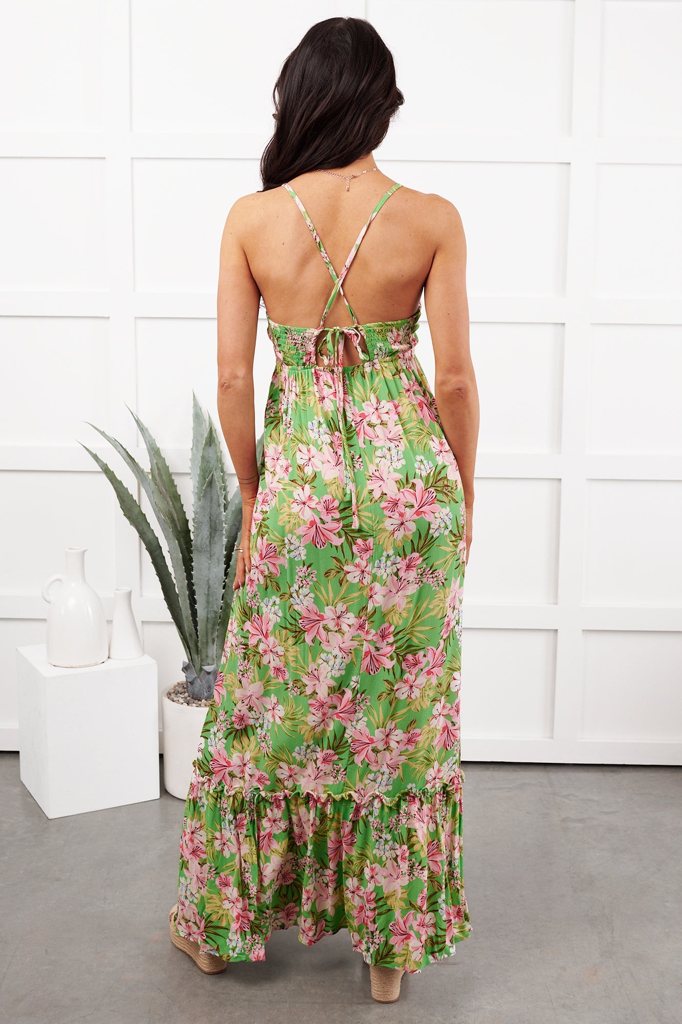 Kissed Soft Sleeveless Floral Maxi Dress (Green/Coral)
