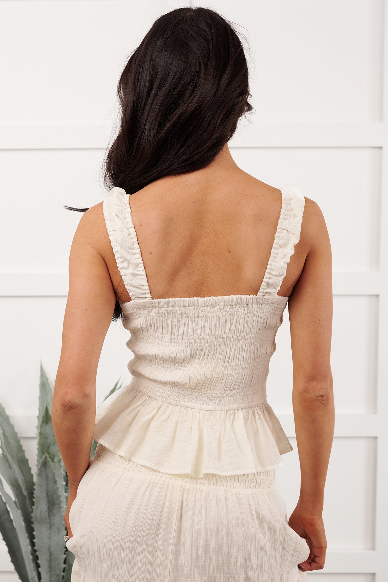 Dancing With Gravity Smocked Peplum Tank Top (Dove)