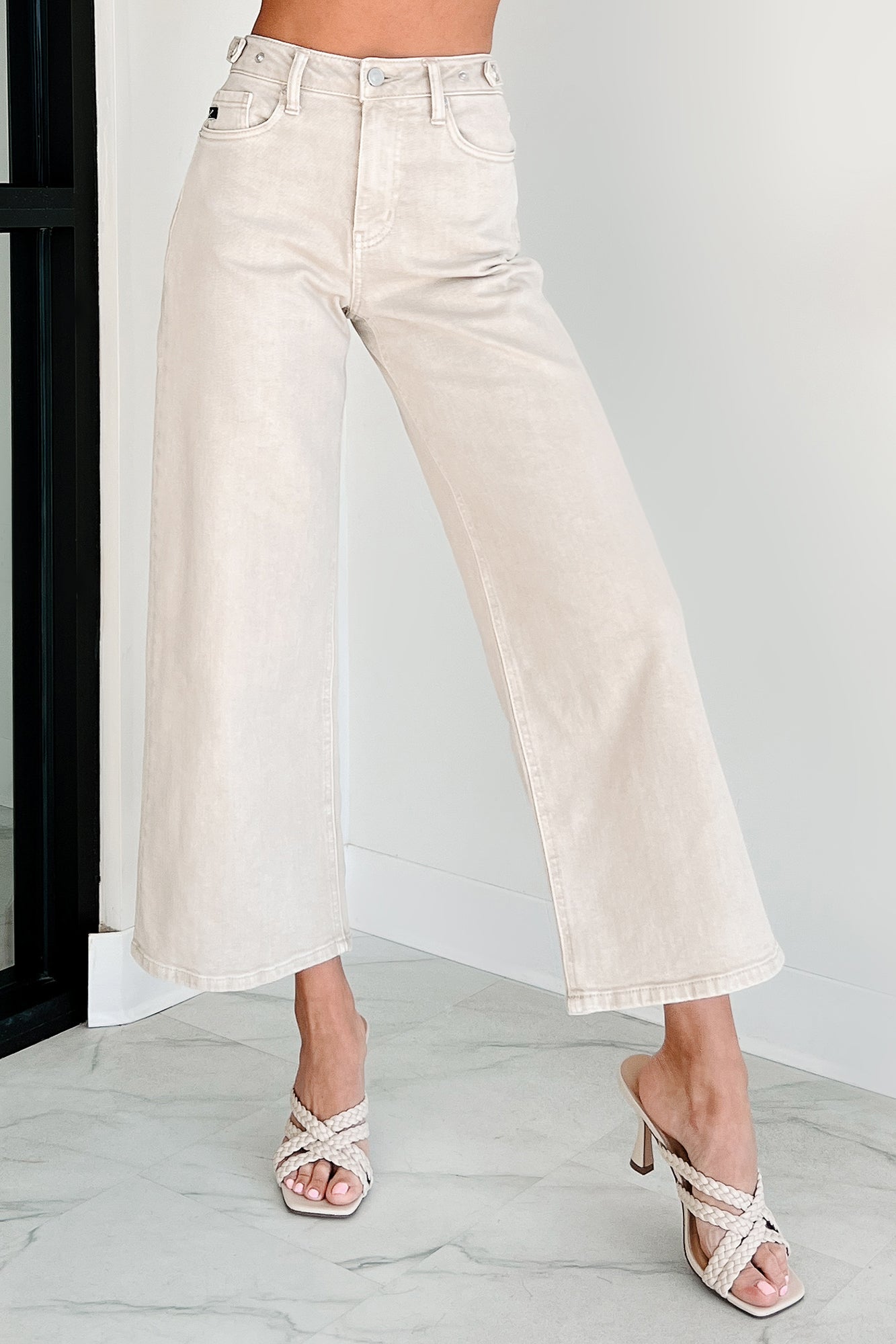 Caruso High Rise Wide Leg Kancan Crop Jeans (Taupe)