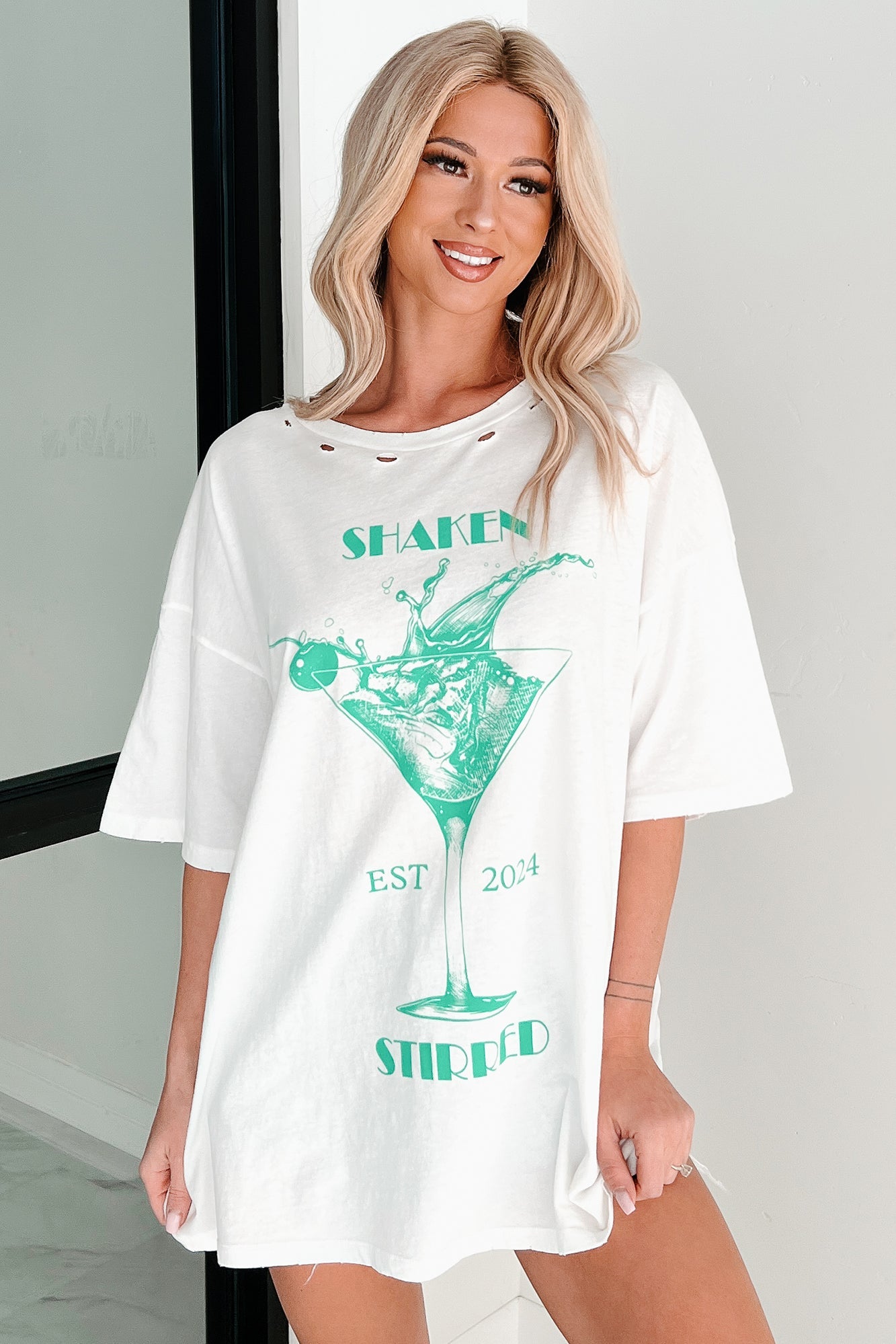 Martini Darling Distressed Graphic T-Shirt (Ivory)