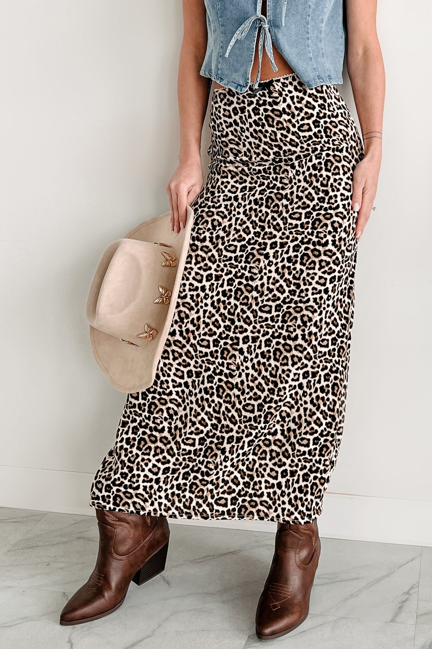 Headed To Brunch Leopard Print Cami & Skirt Set (Almond/Black)