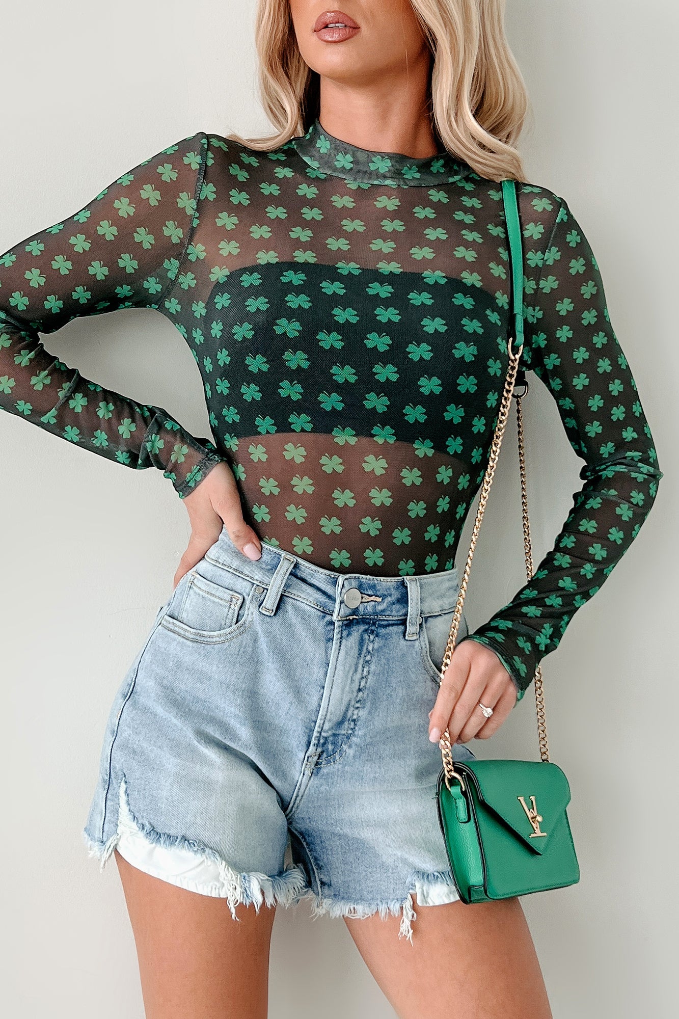 Lucky Lady NM Original Printed Mesh Bodysuit (Black/Green)