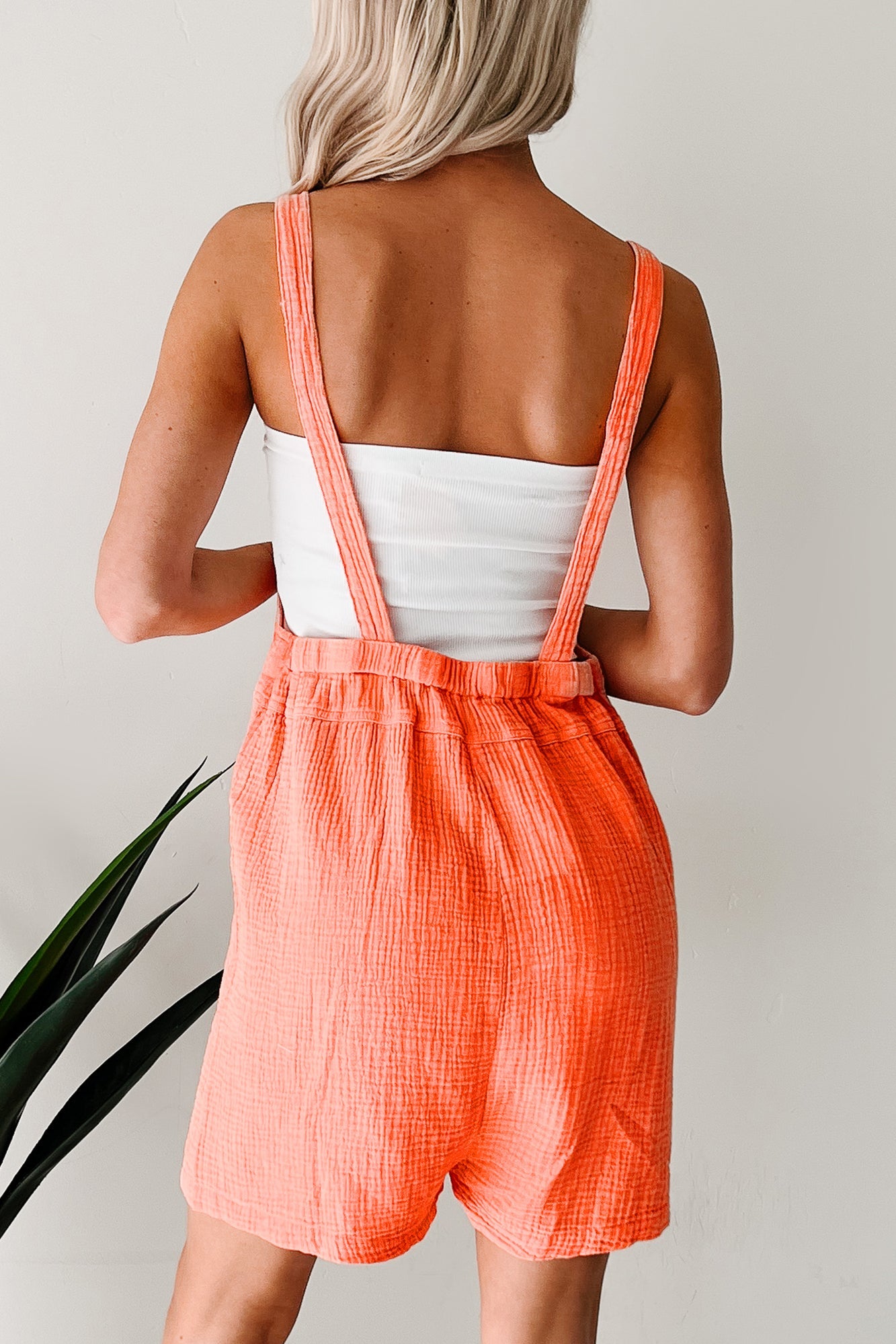 Call It Even Textured Overall Romper (Orange)