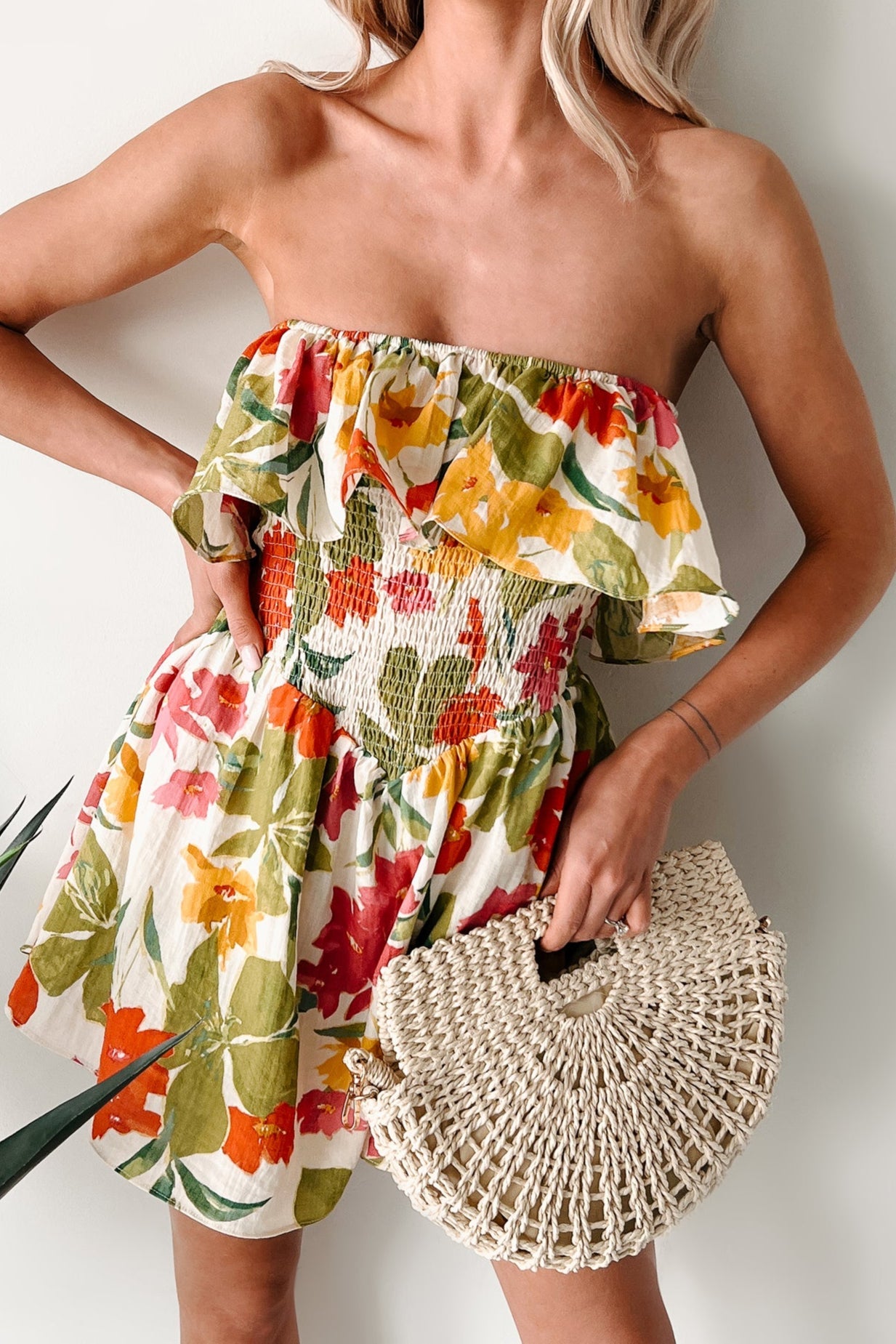 Soft Breezes Strapless Floral Romper Dress (Cream/Multi)