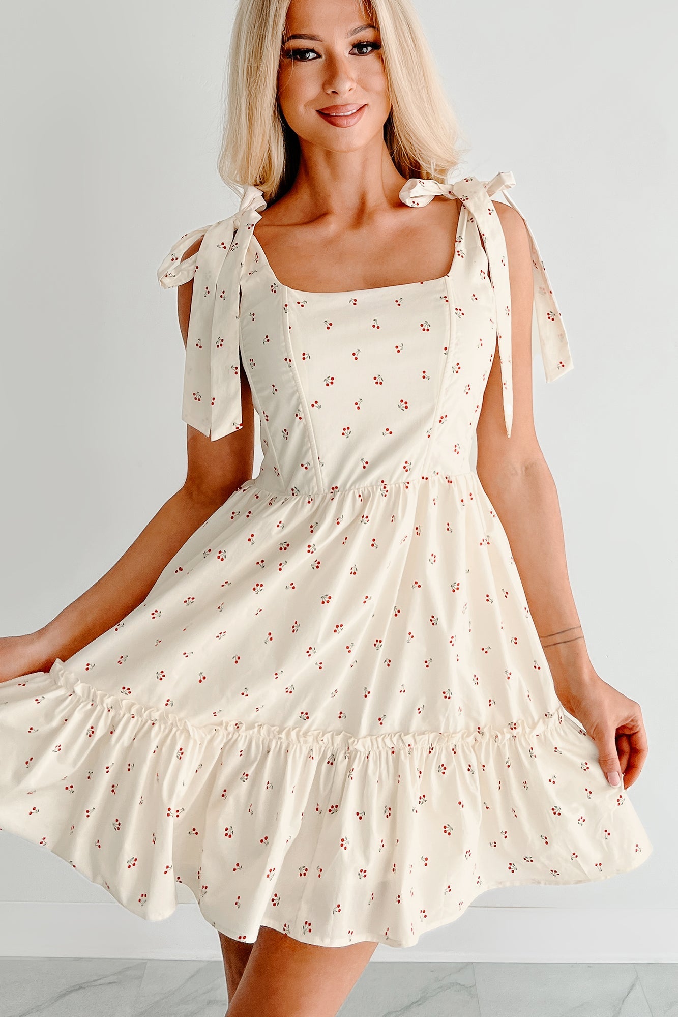 I'm All Yours Cherry Print Mini Dress (Cream)