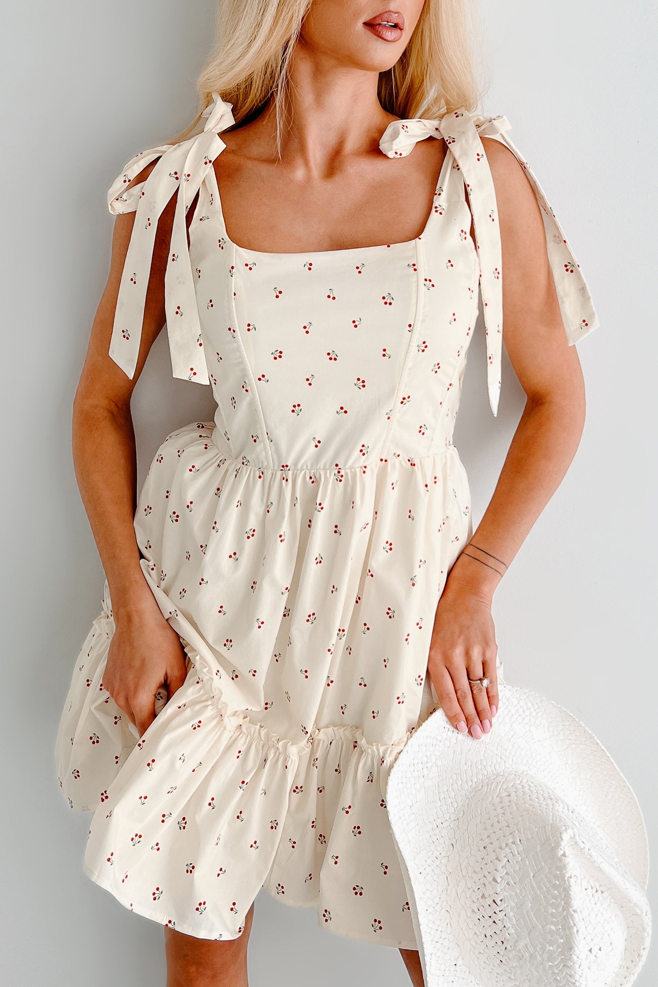 I'm All Yours Cherry Print Mini Dress (Cream)