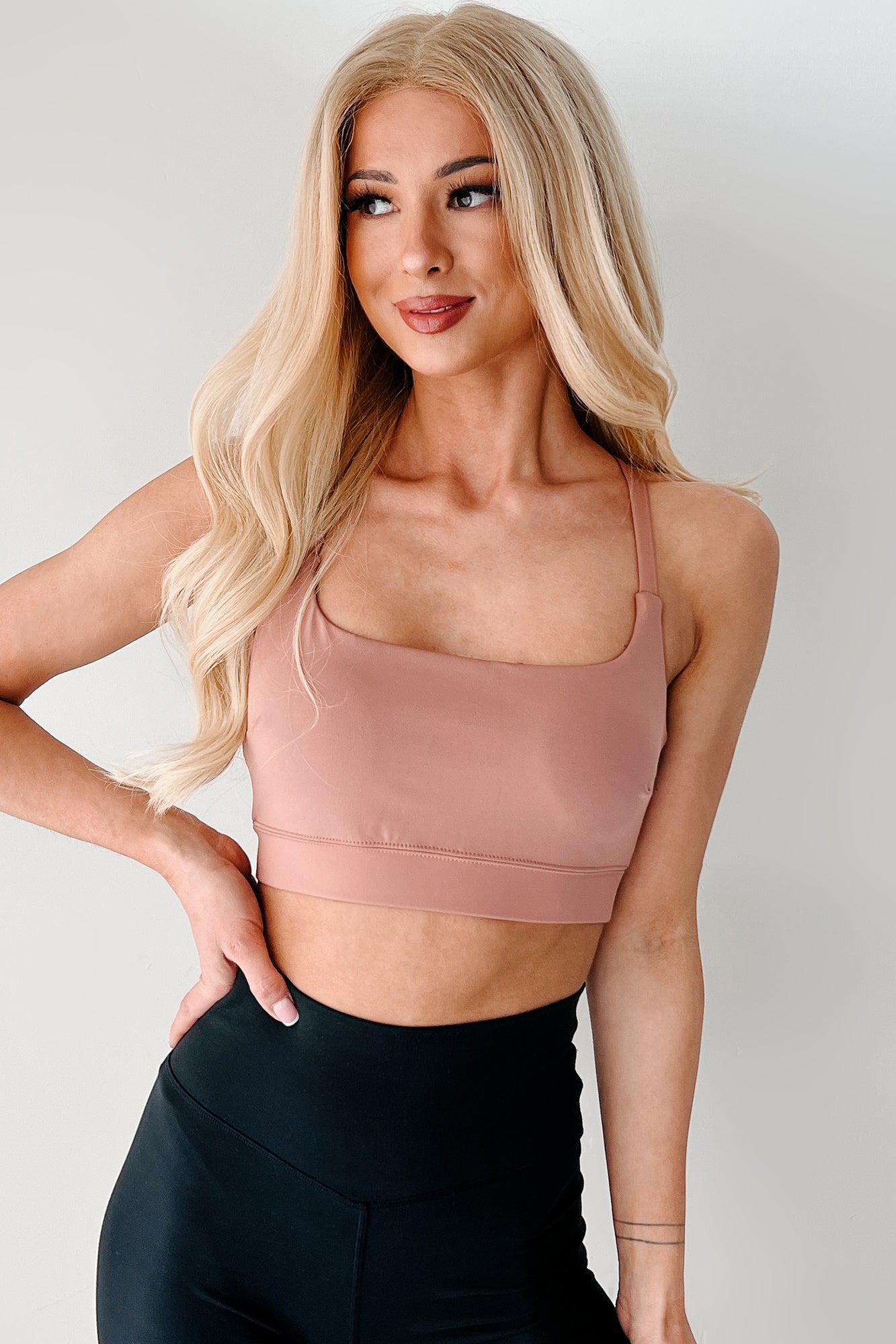 Game Face On Criss-Cross Activewear Top (Clay)