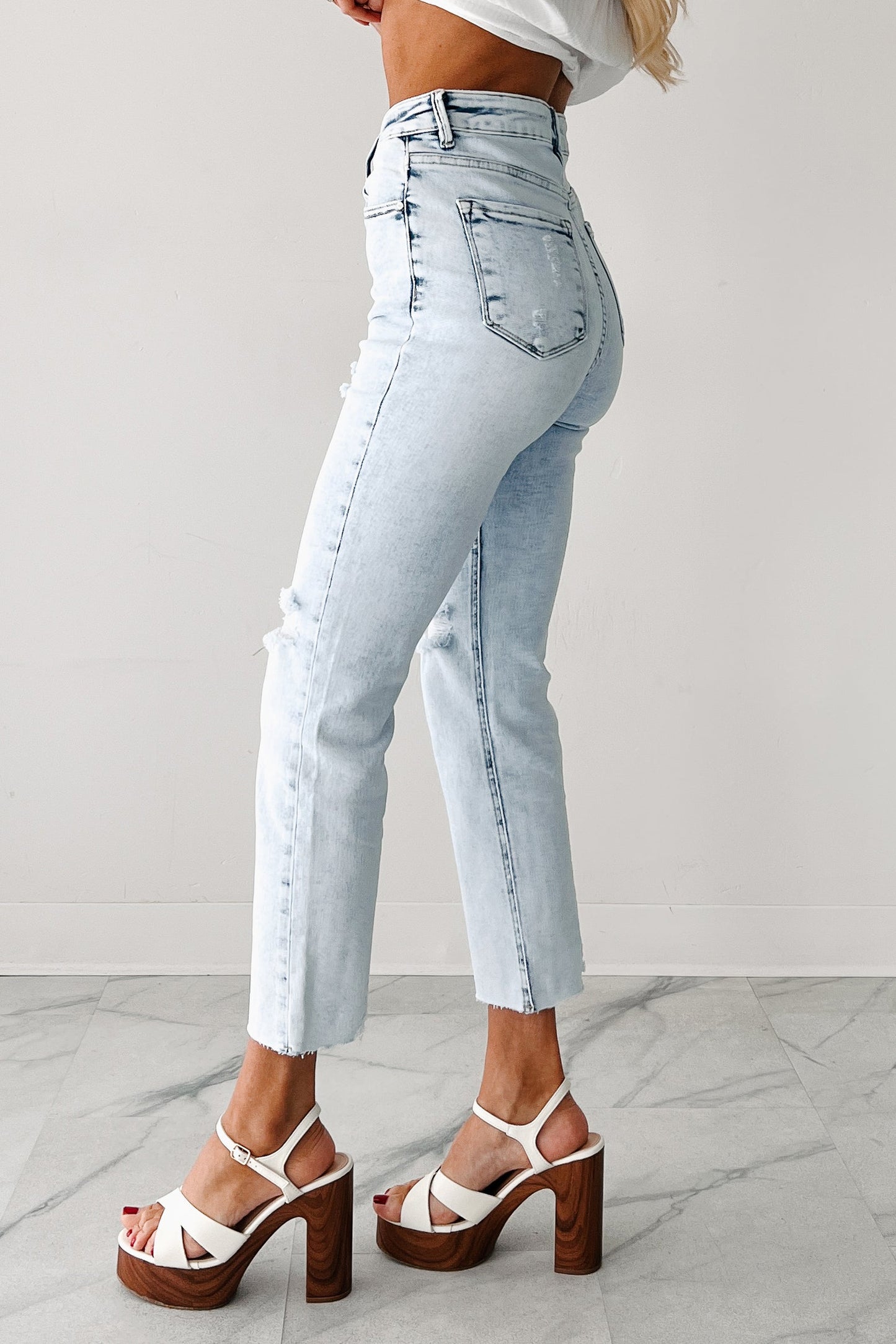 Opal High Rise Distressed Slim Straight Risen Jeans (Acid Light)
