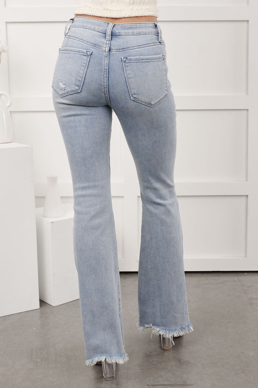 Winston High Rise Light Wash Raw Hem Flare Jeans (Excel)