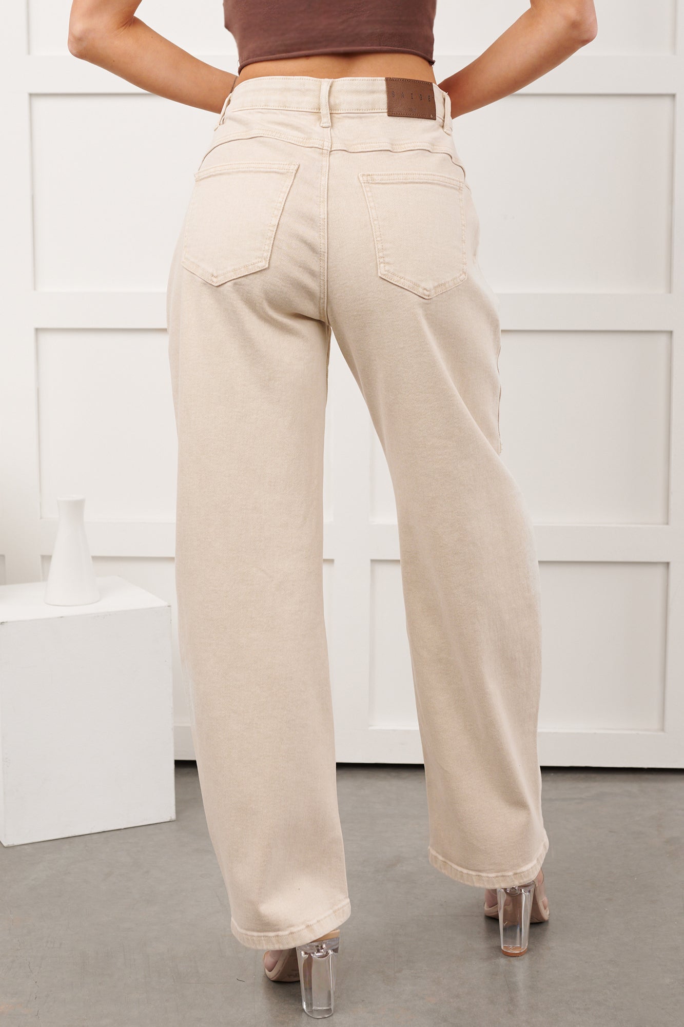 Jesper Western Saige Denim Barrel Jeans (Light Beige)