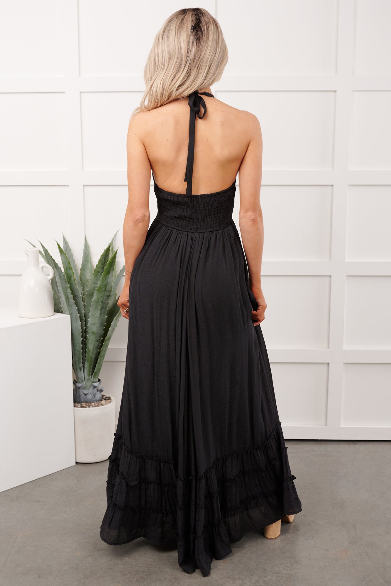Hint Of Honey Halter Neck Maxi Dress (Black)