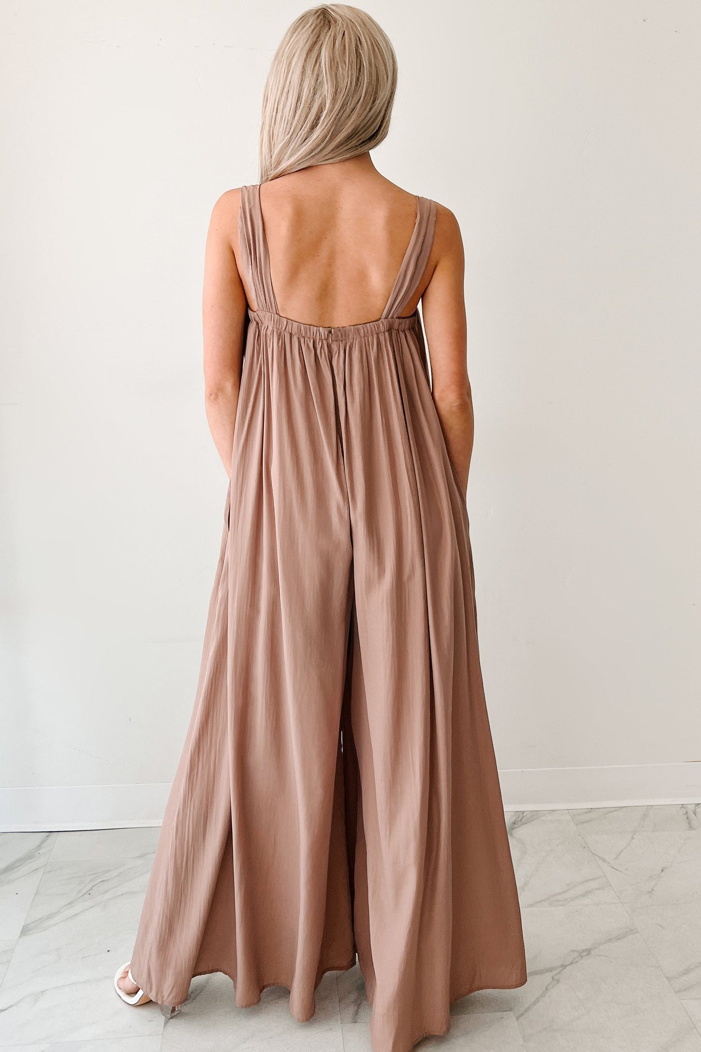 Elegance In Motion Sleeveless Flowy Jumpsuit (Mocha)