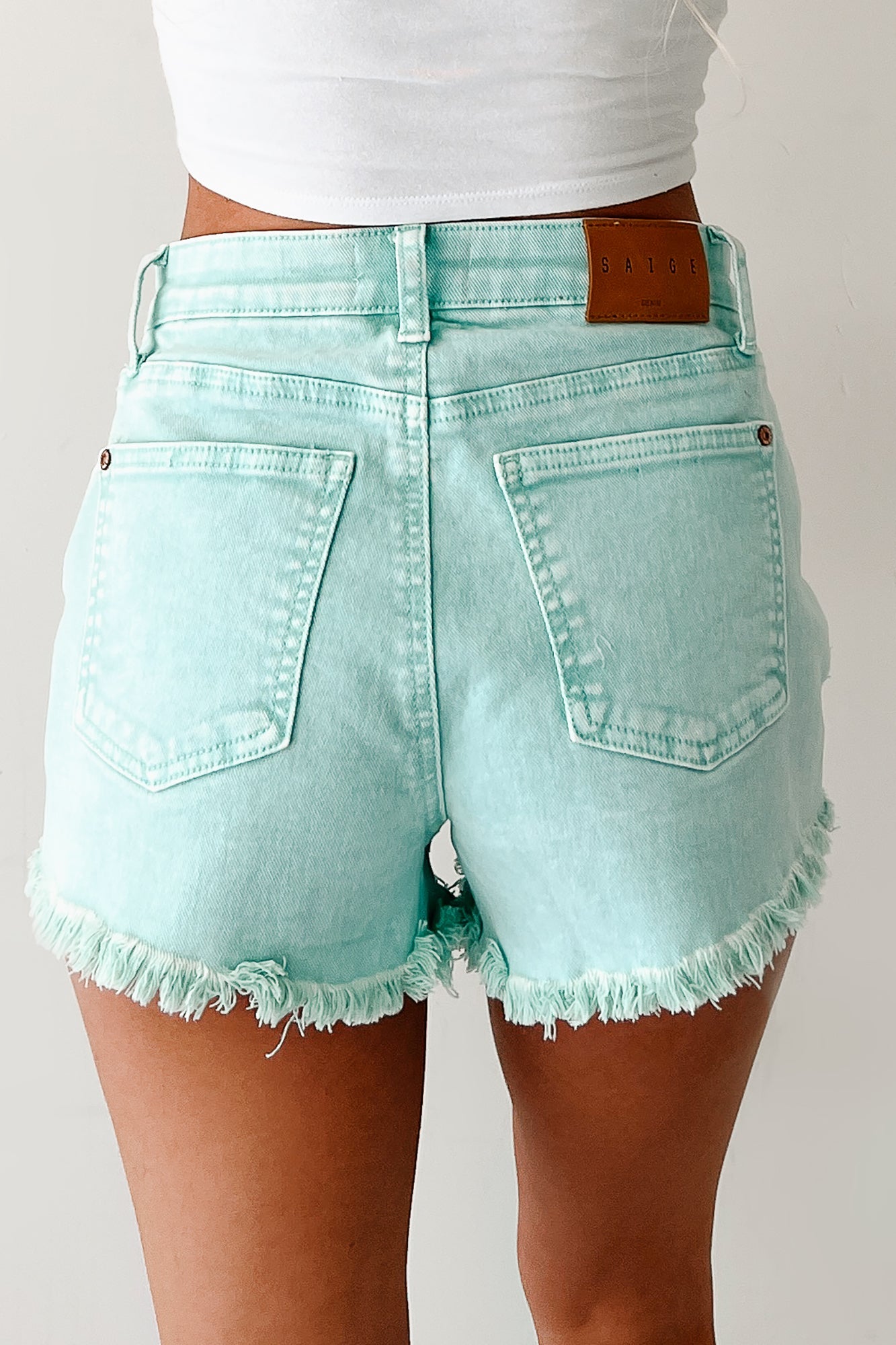 Bubblegum Bliss Washed Saige Denim Shorts (Mint)
