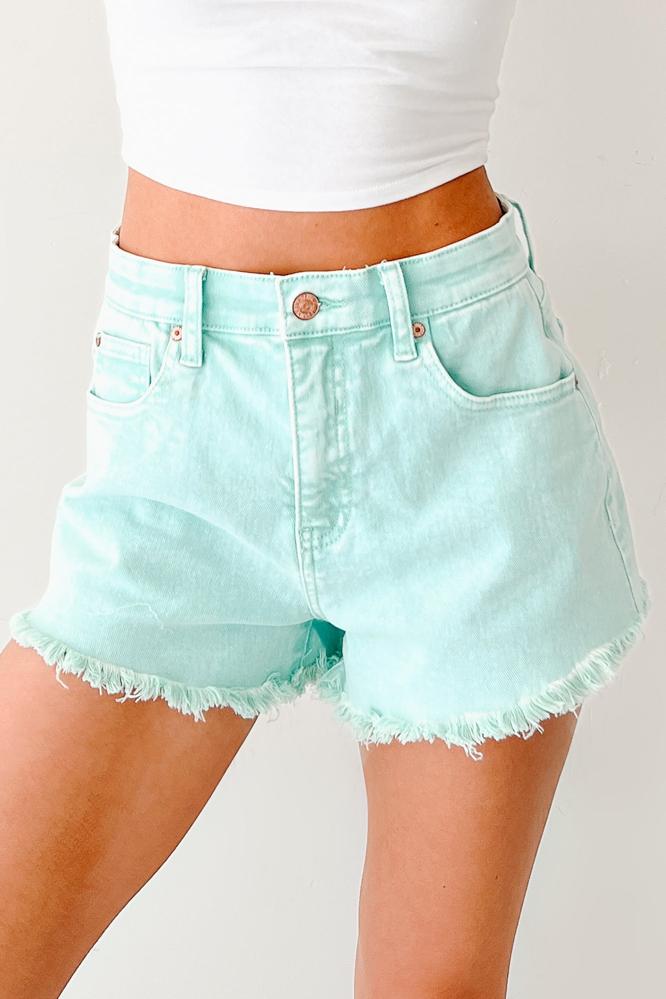 Bubblegum Bliss Washed Saige Denim Shorts (Mint)