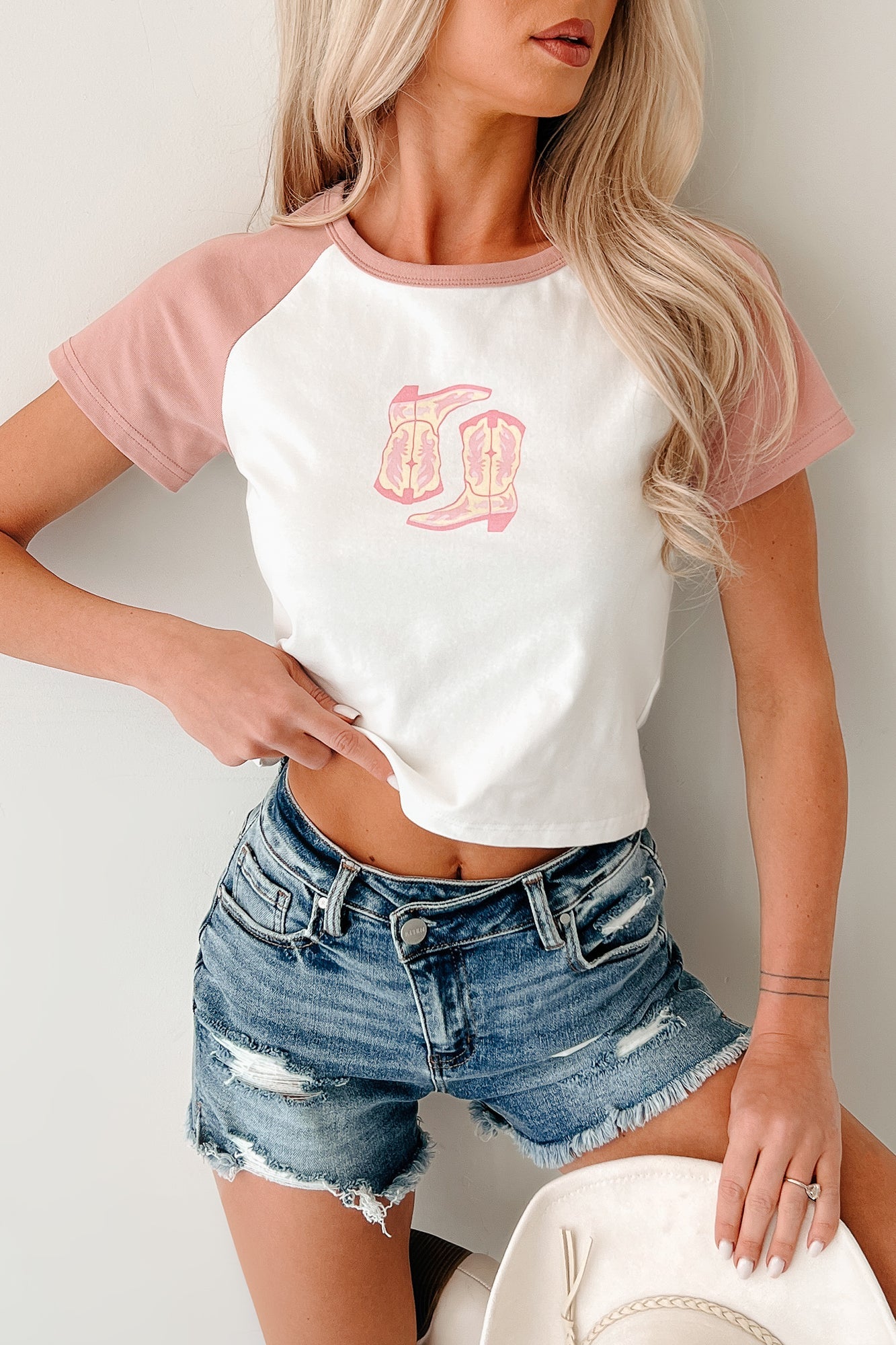 Southern Heart Cowboy Boot Graphic Tee (White/Blush)