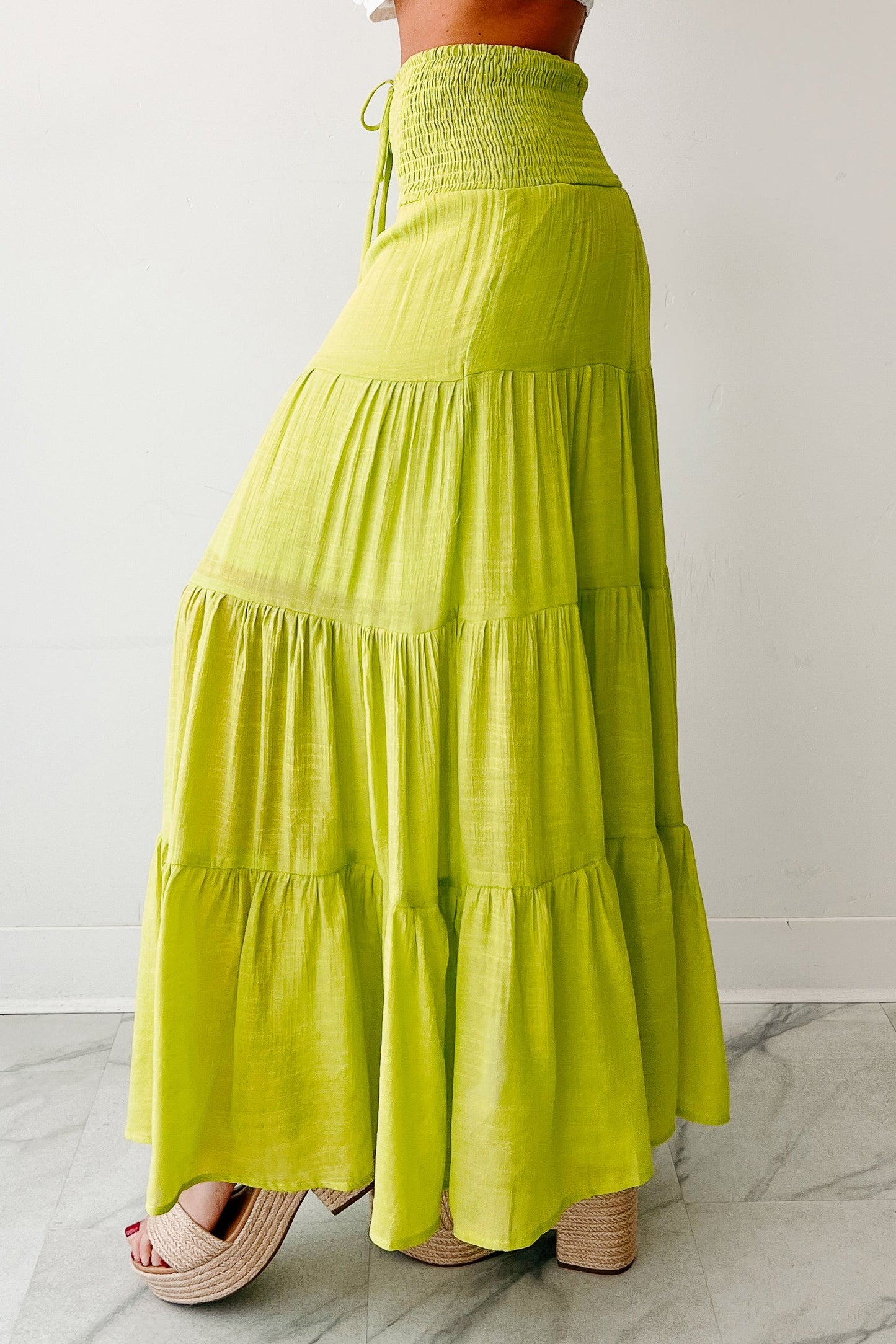Simply Content Tiered Maxi Skirt (Lime Green)
