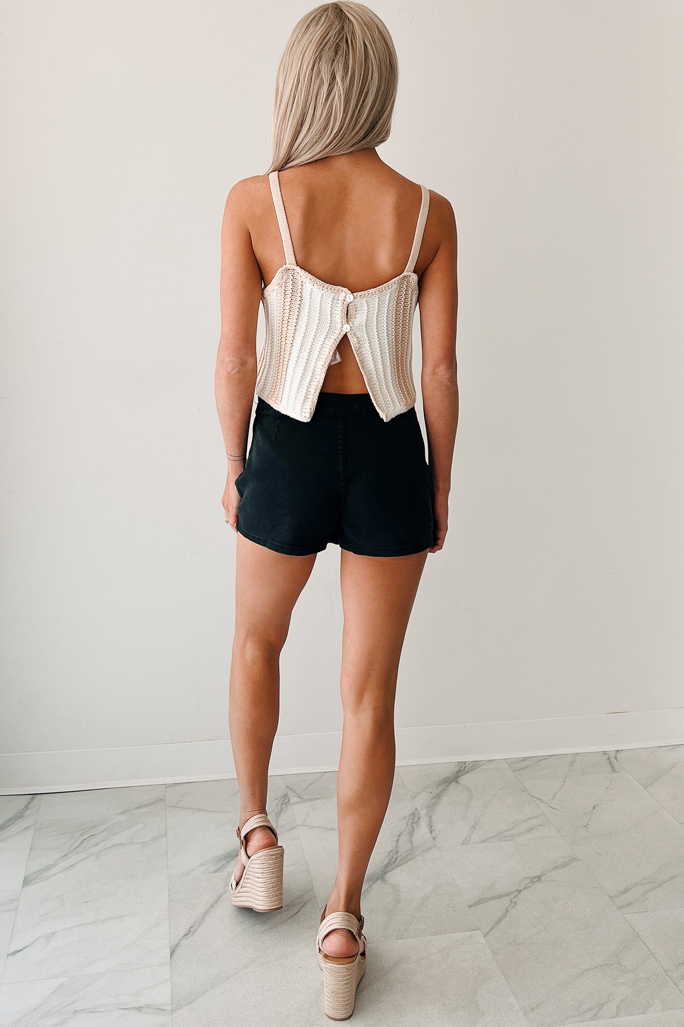 Electric Attraction Striped Crochet Tank Top (Taupe)