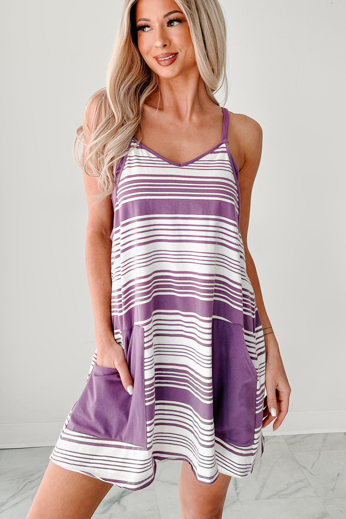 Winks Included Striped Romper Dress (Purple)